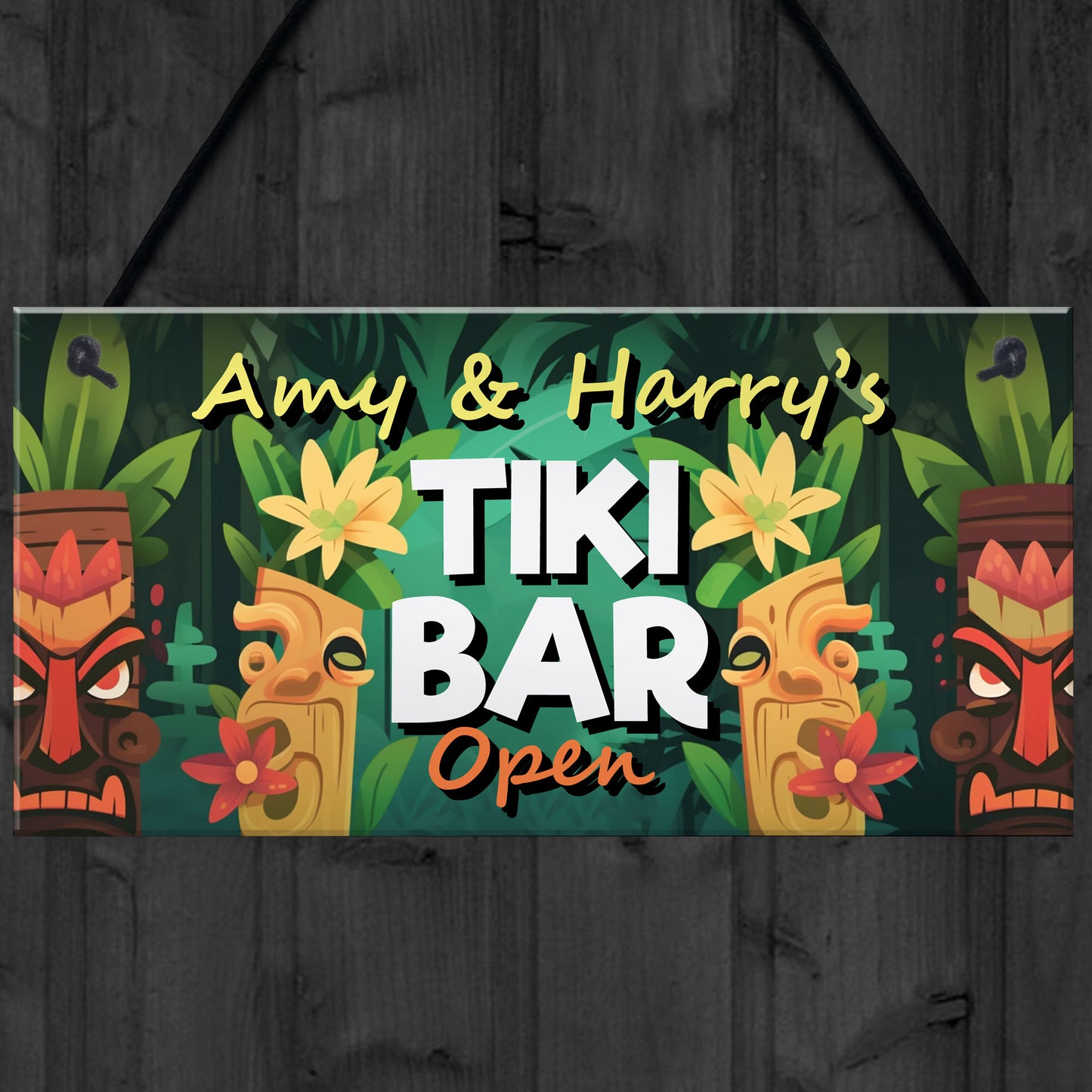 Tiki Bar OPEN Hanging Garden Sign Personalised Bar Pub Plaque