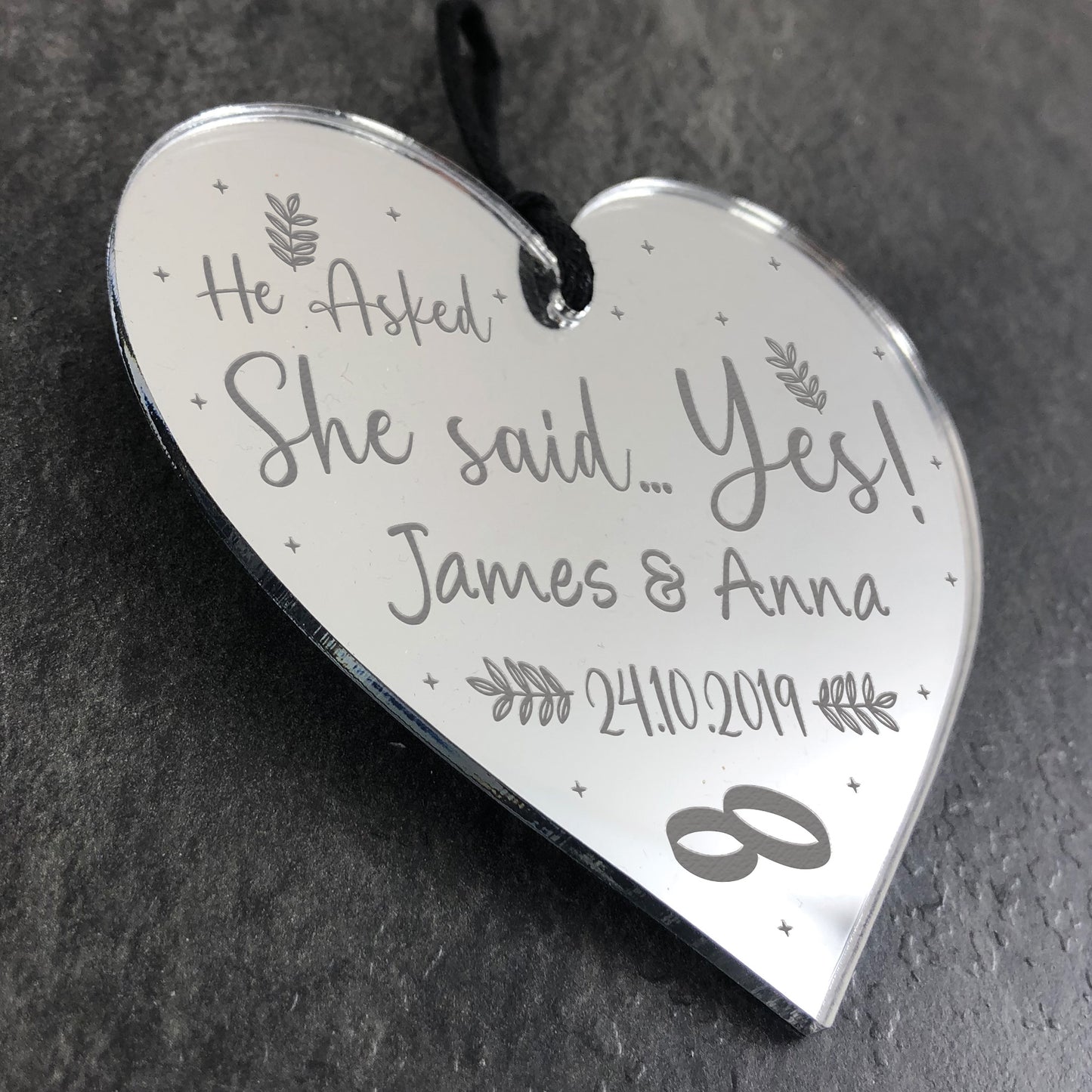 Handmade Hanging Heart Engagement Gift For Couples Personalised