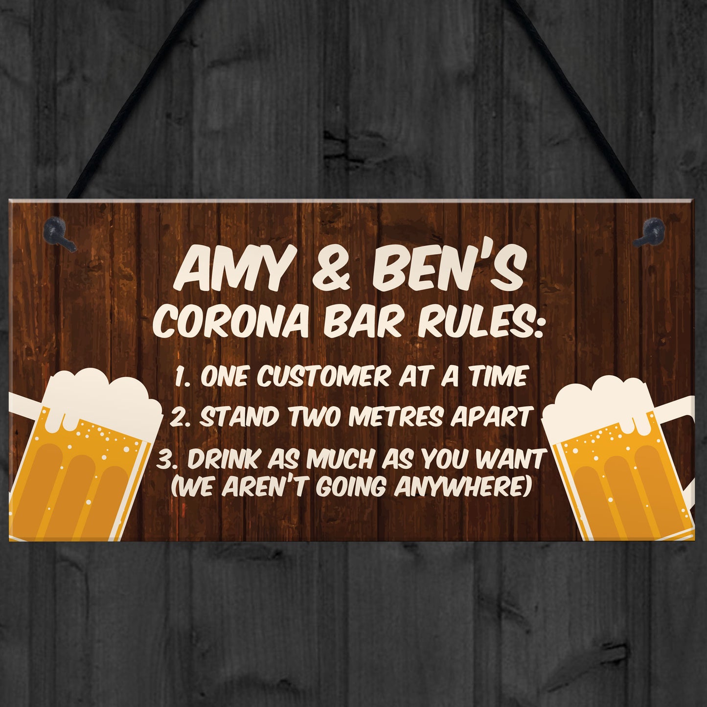 Funny Personalised Corona Bar Rules Home Bar Pub Sign Garden