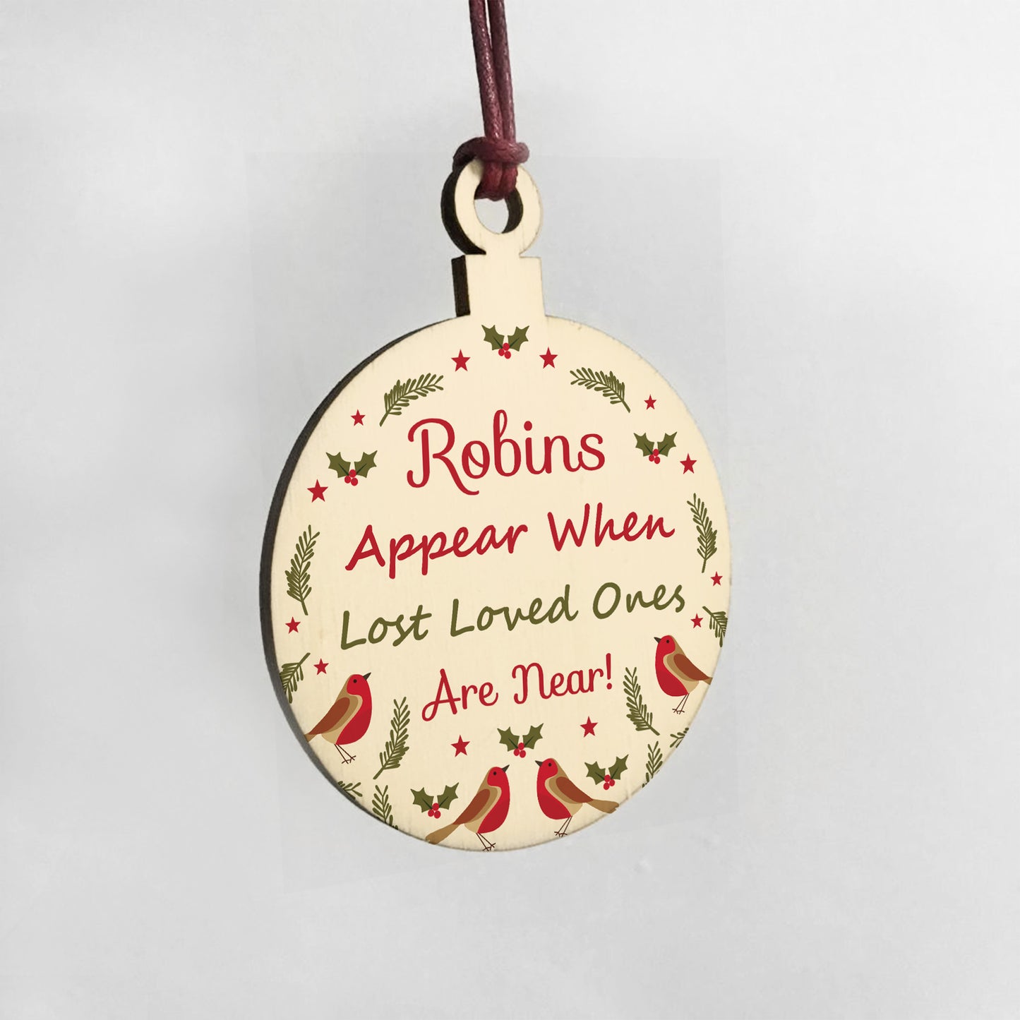 Robins Appear Memorial Christmas Bauble Wood Hanging Decoration