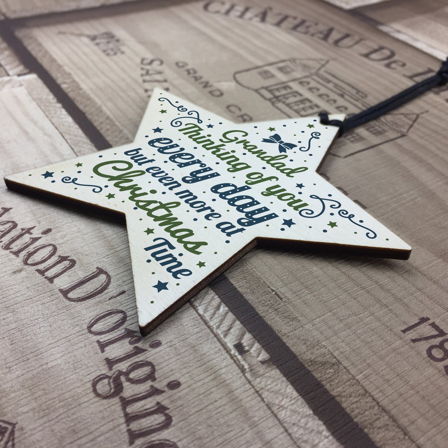 In Memory Hanging Wooden Star Christmas Tree Decoration Grandad
