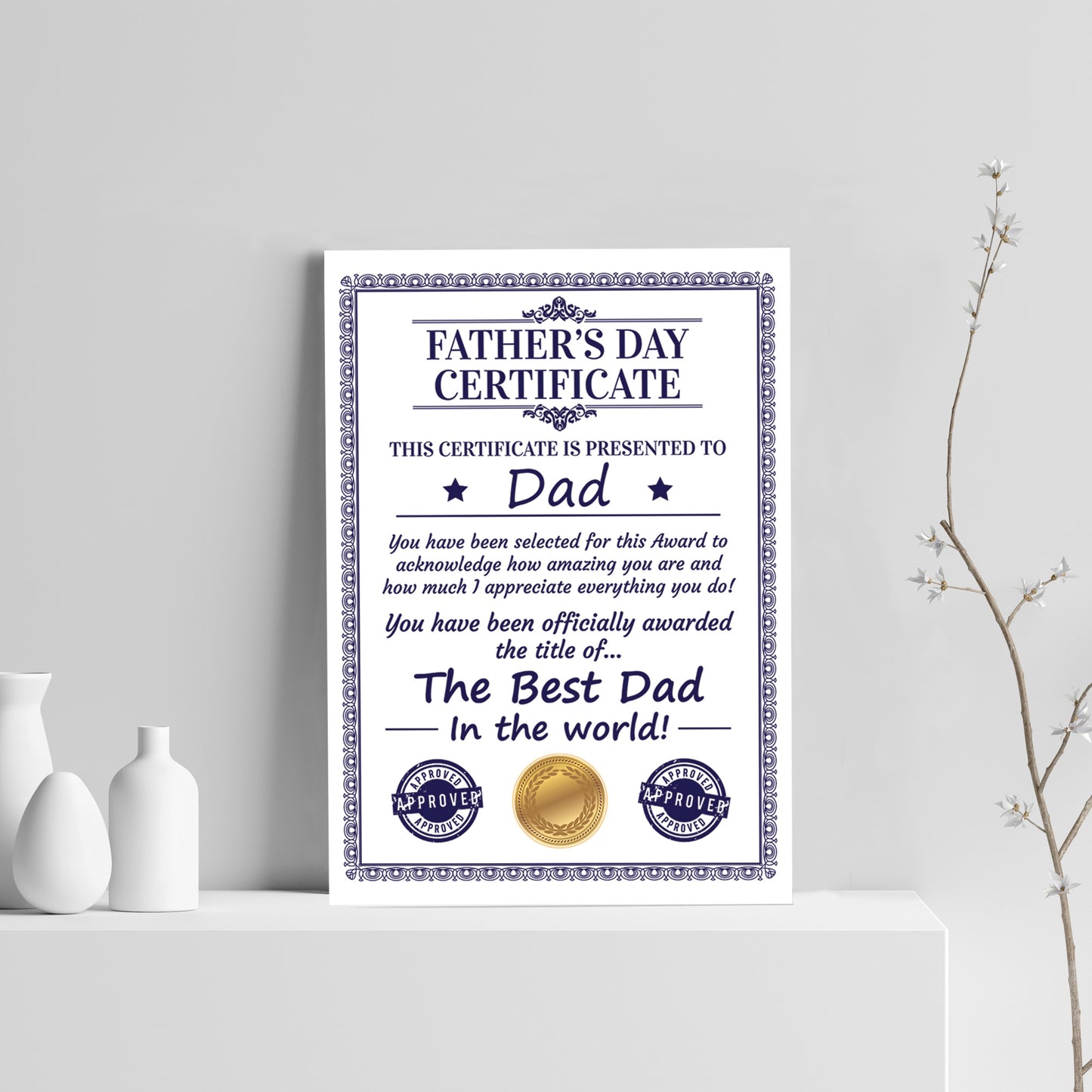 Dad Certificate For Fathers Day Gift For Dad From Daughter Son