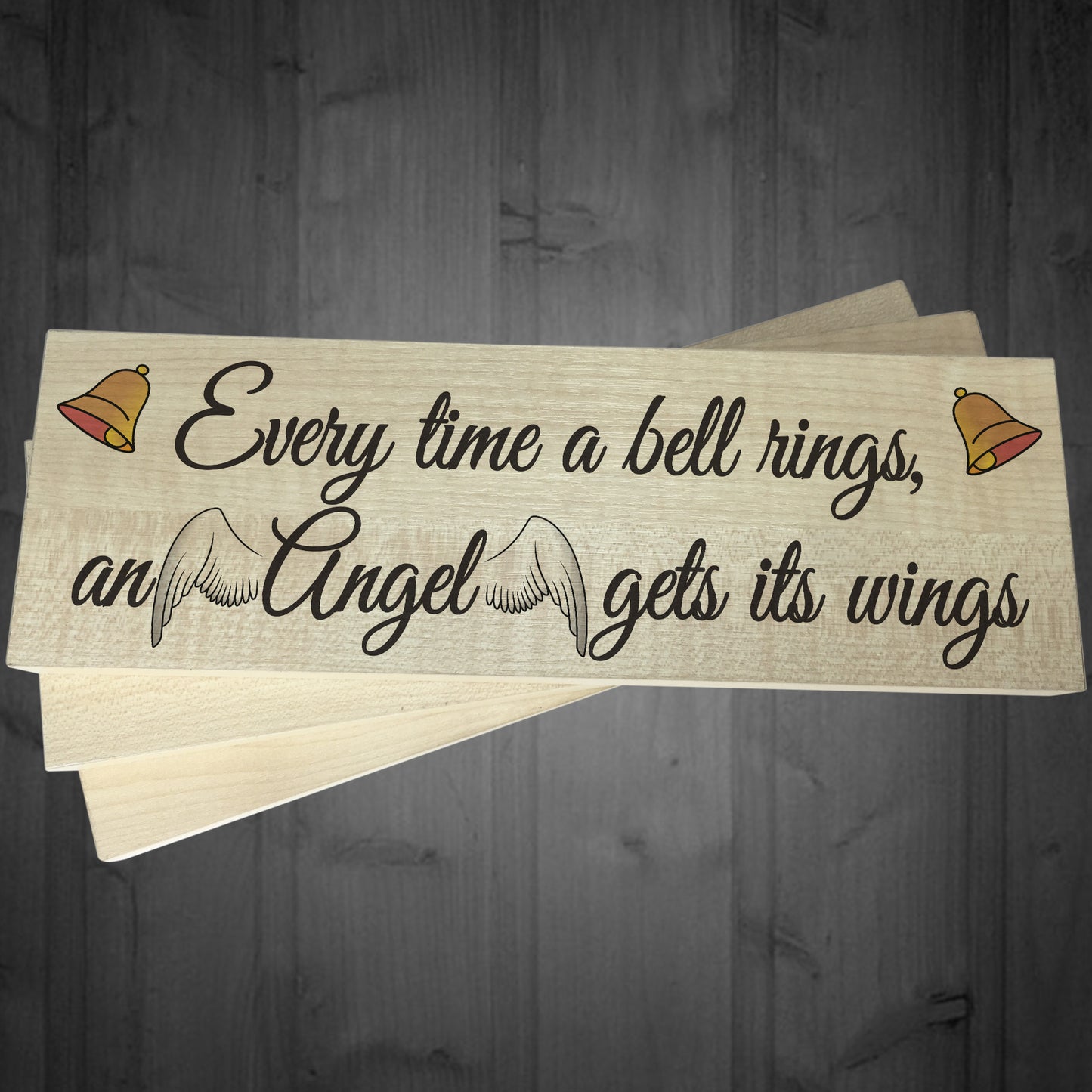 Bell Rings Angel Wings Wooden Freestanding Plaque Memorial Sign