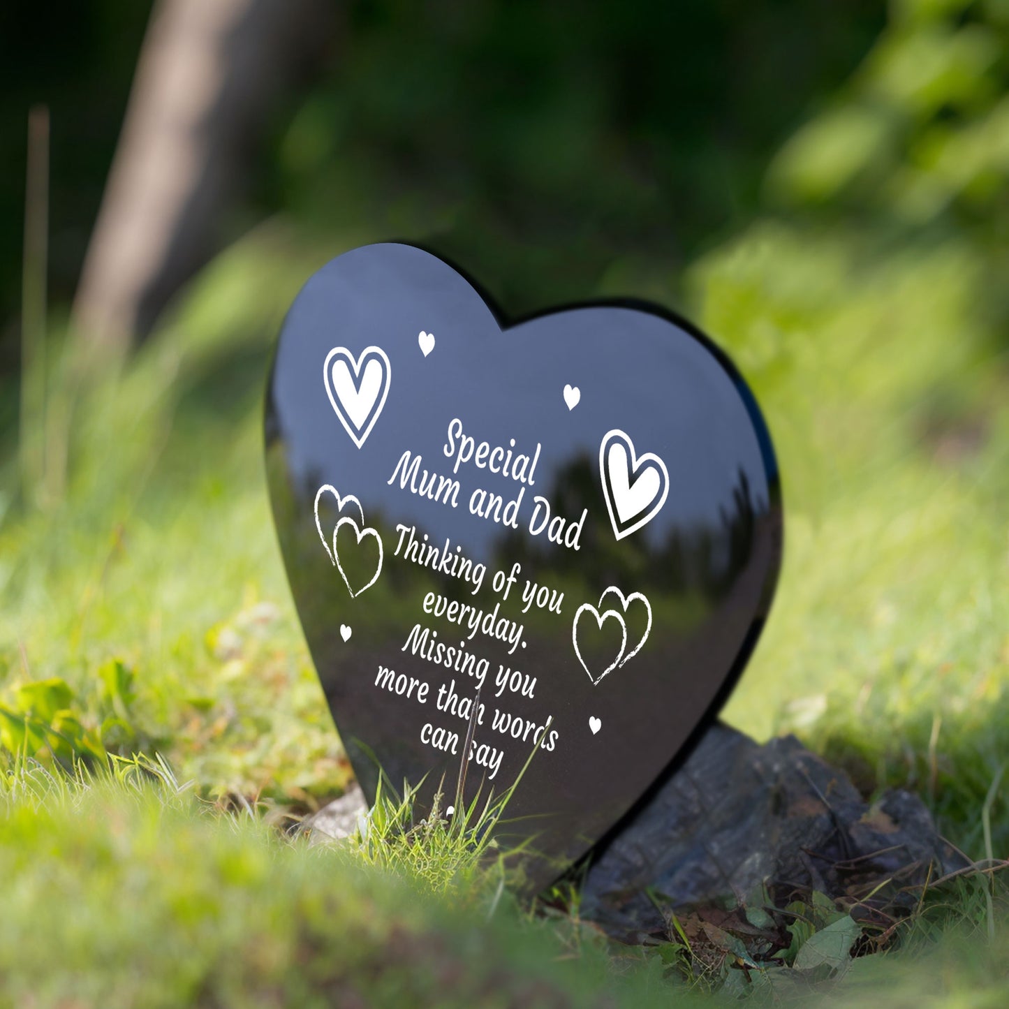 Mum And Dad Memorial Grave Marker Acrylic Heart Graveside Plaque