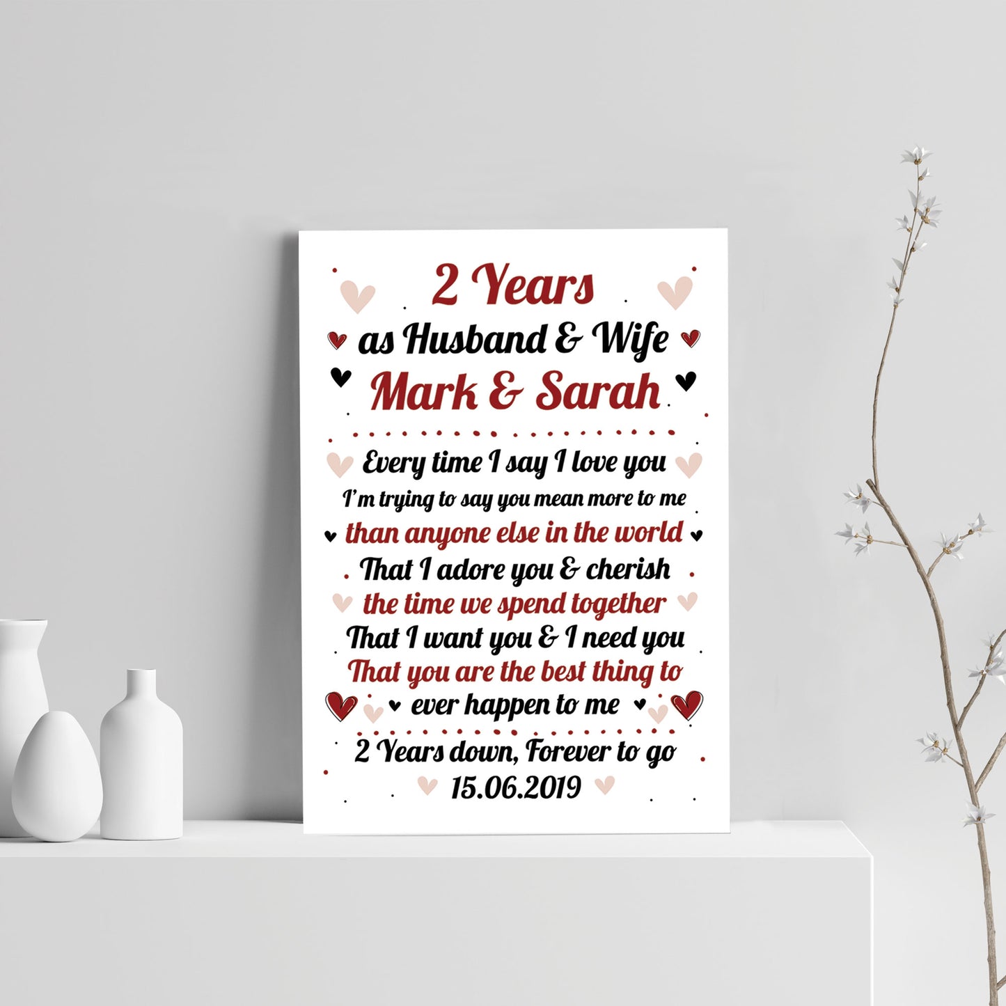2nd Wedding Anniversary Gift For Husband or Wife Print Keepsake