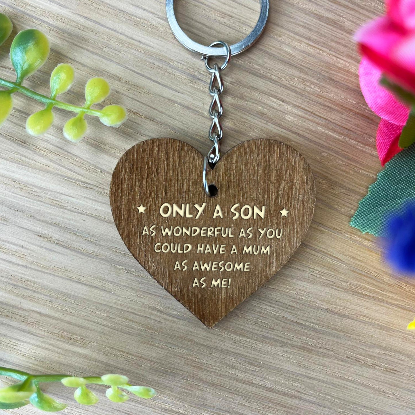 Son Gifts From Mum Novelty Wood Engraved Keyring Funny Gifts