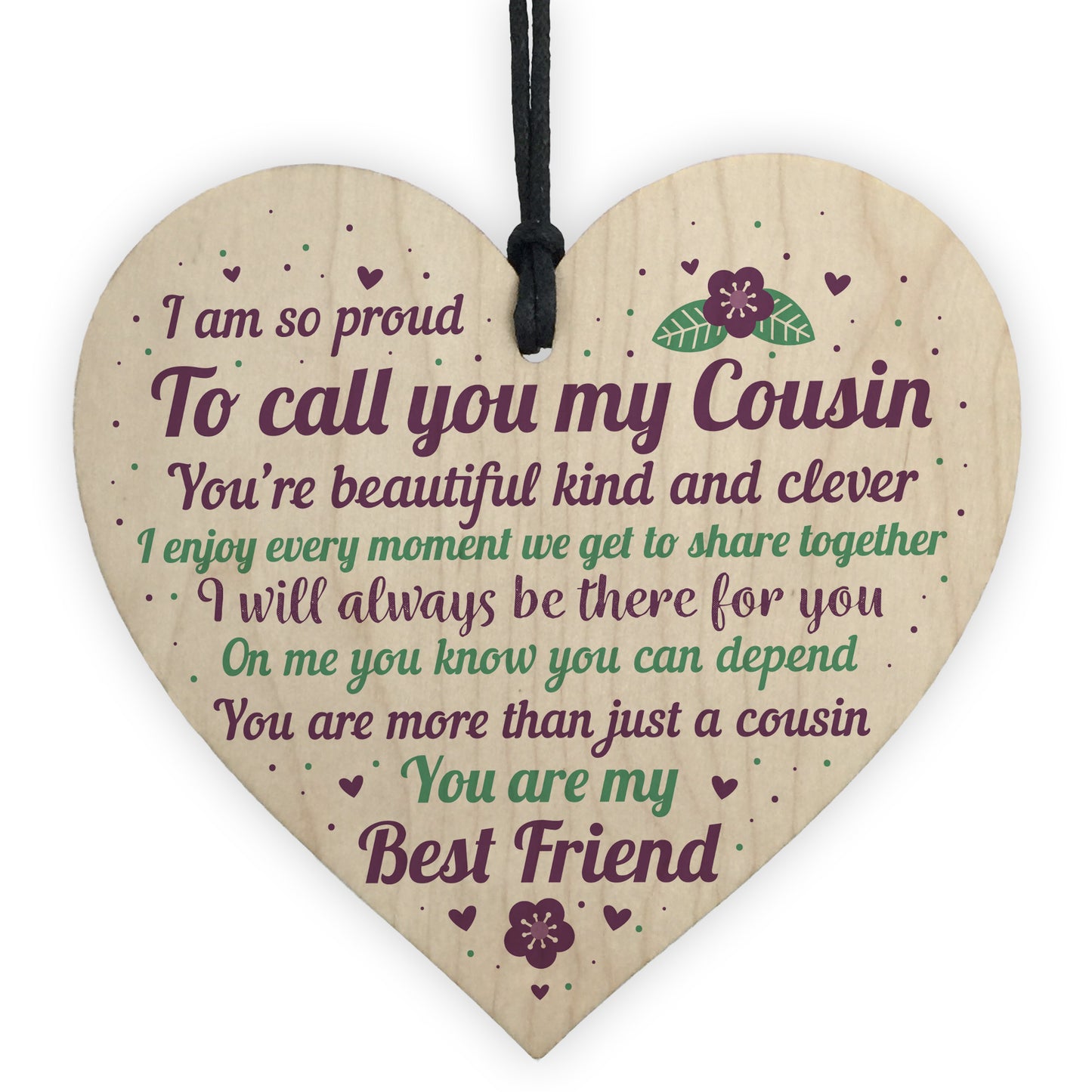 Christmas Gift For Cousin Pack of 4 Wooden Hanging Hearts Cousin