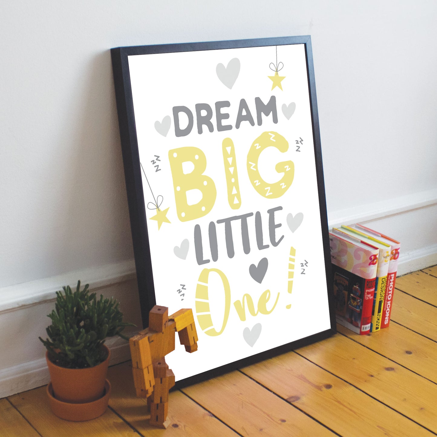 Grey Yellow Nursery Framed Prints Wall Art Picture For Baby Room