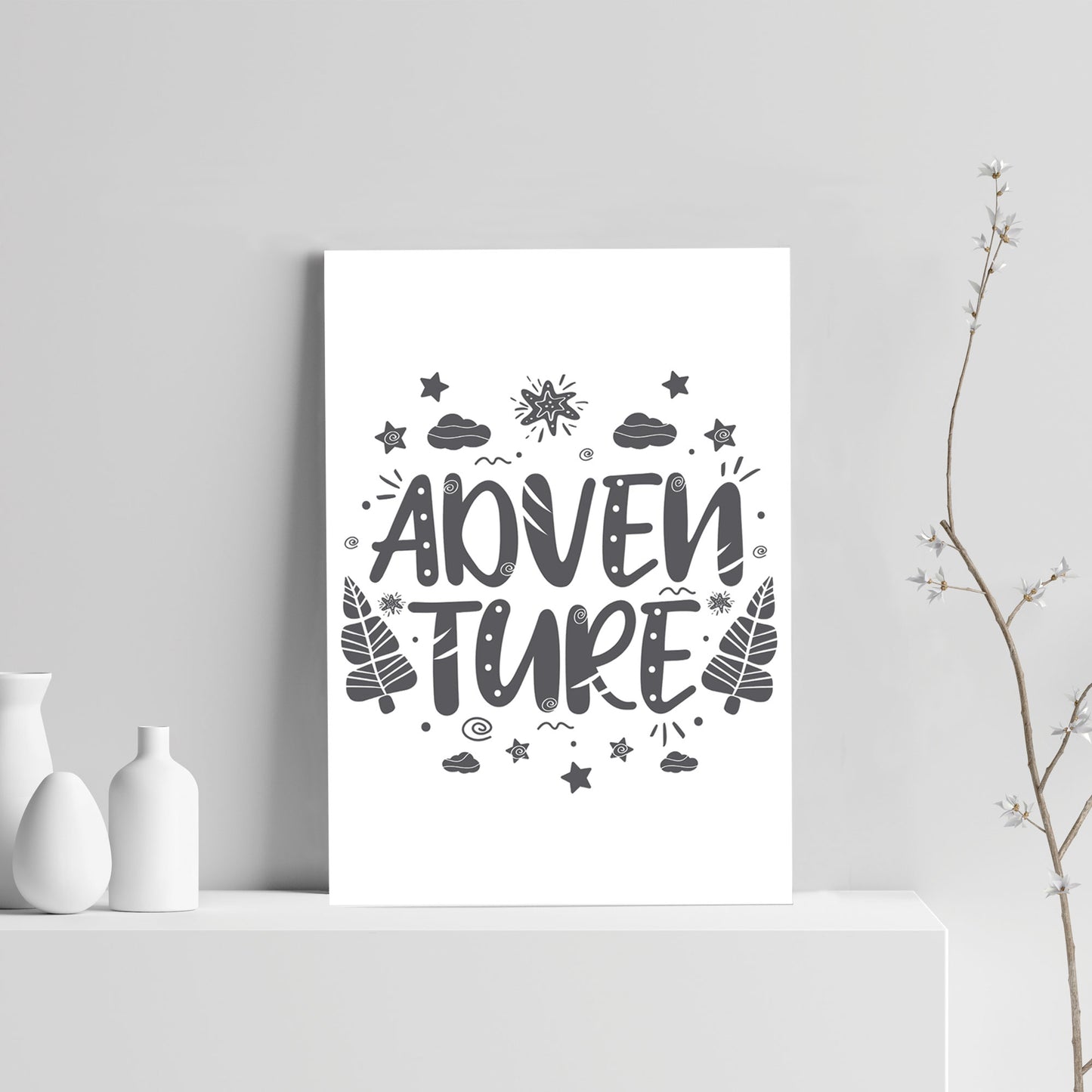 Grey ADVENTURE Print For Boys Bedroom Baby Boys Nursery Decor