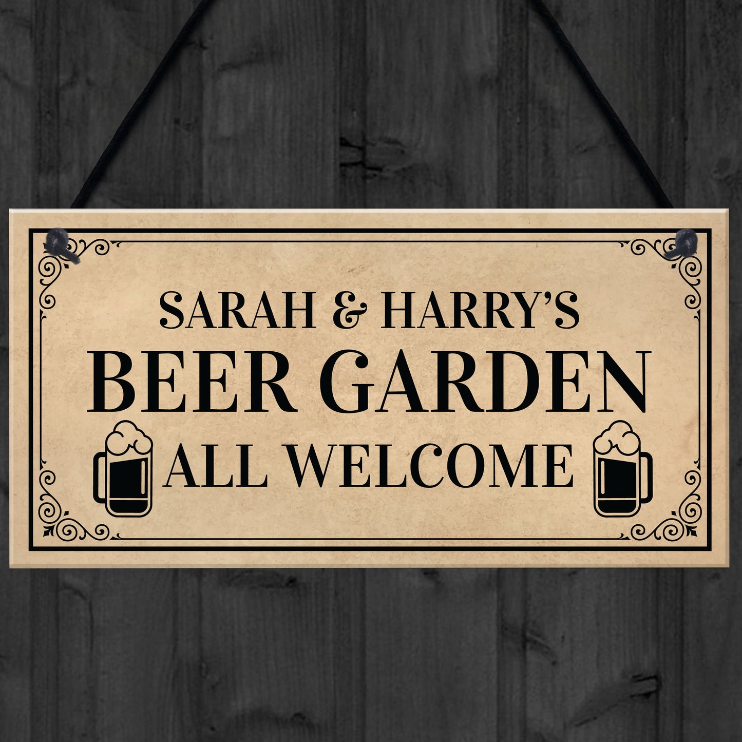 Personalised Beer Garden Plaque Welcome Sign Hanging Bar Sign