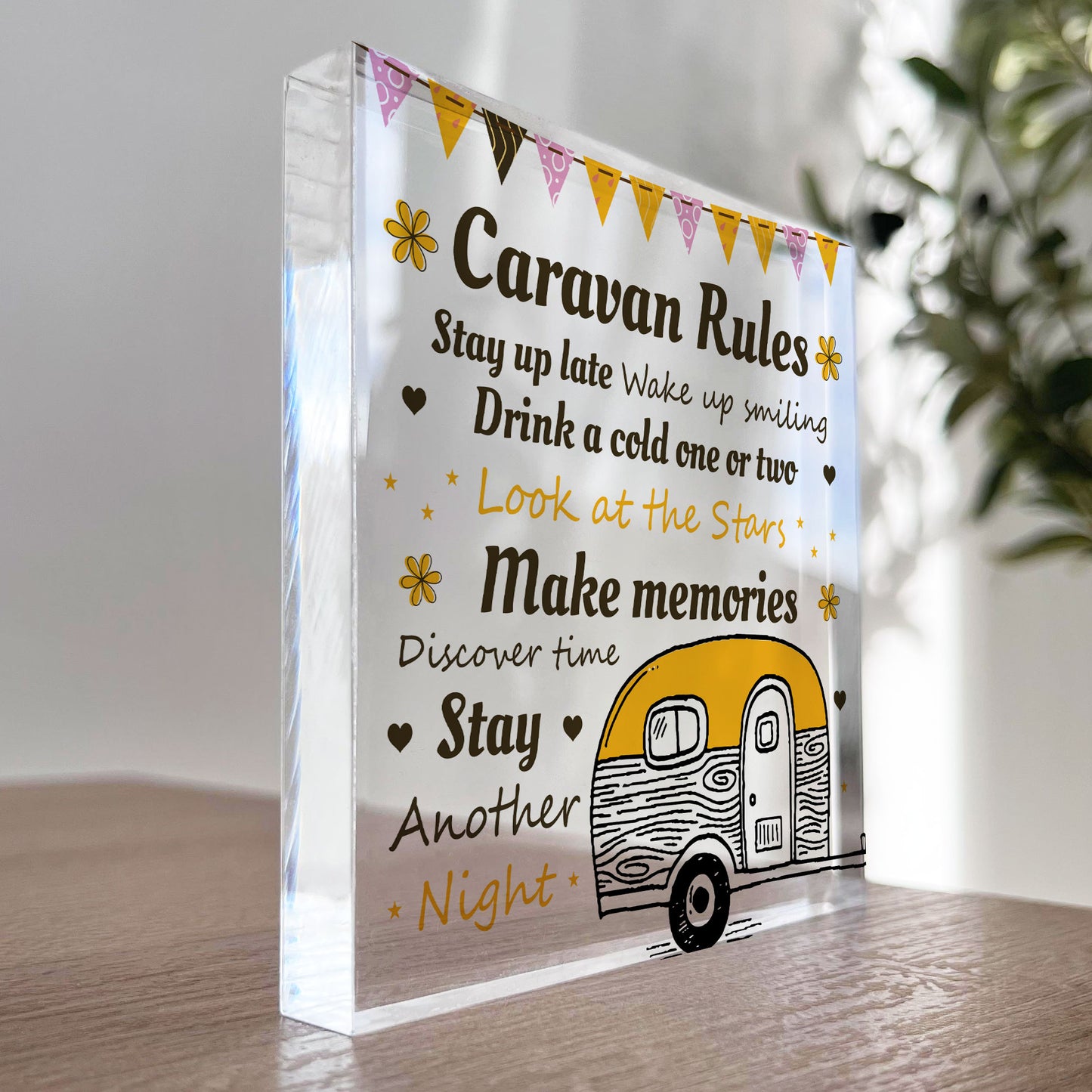 Caravan Rules Plaque Acrylic Freestanding Block Caravan Gift