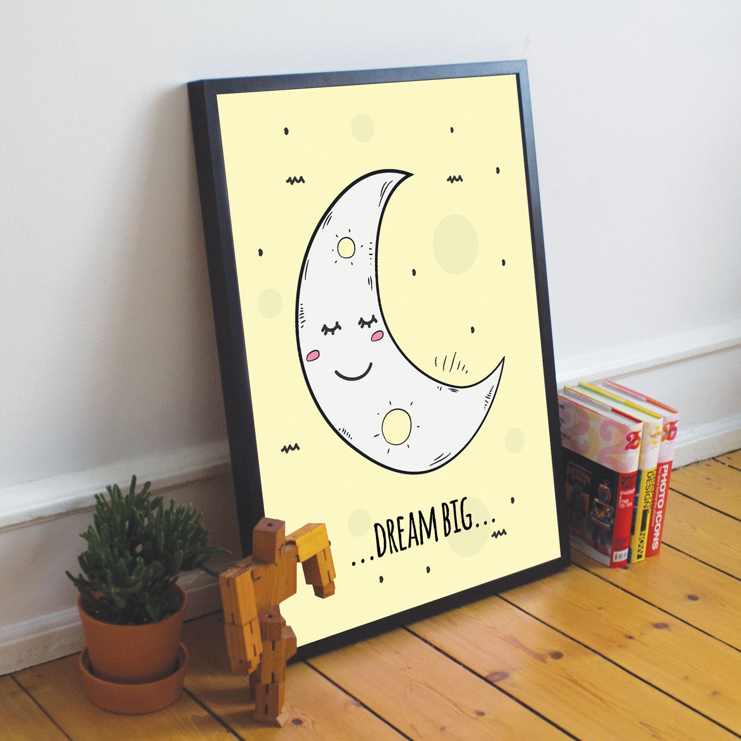Yellow Nursery Print Framed DREAM BIG Nursery Quote Print