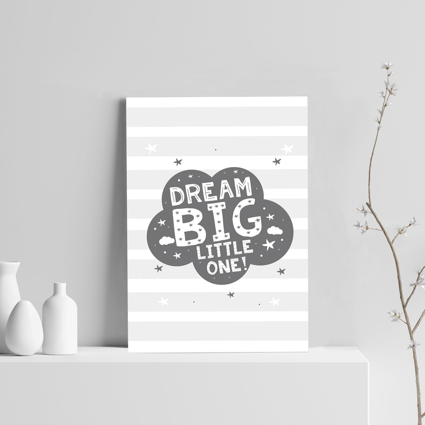 Grey Nursery Print Dream Big Baby Kids Room Pictures Wall Art