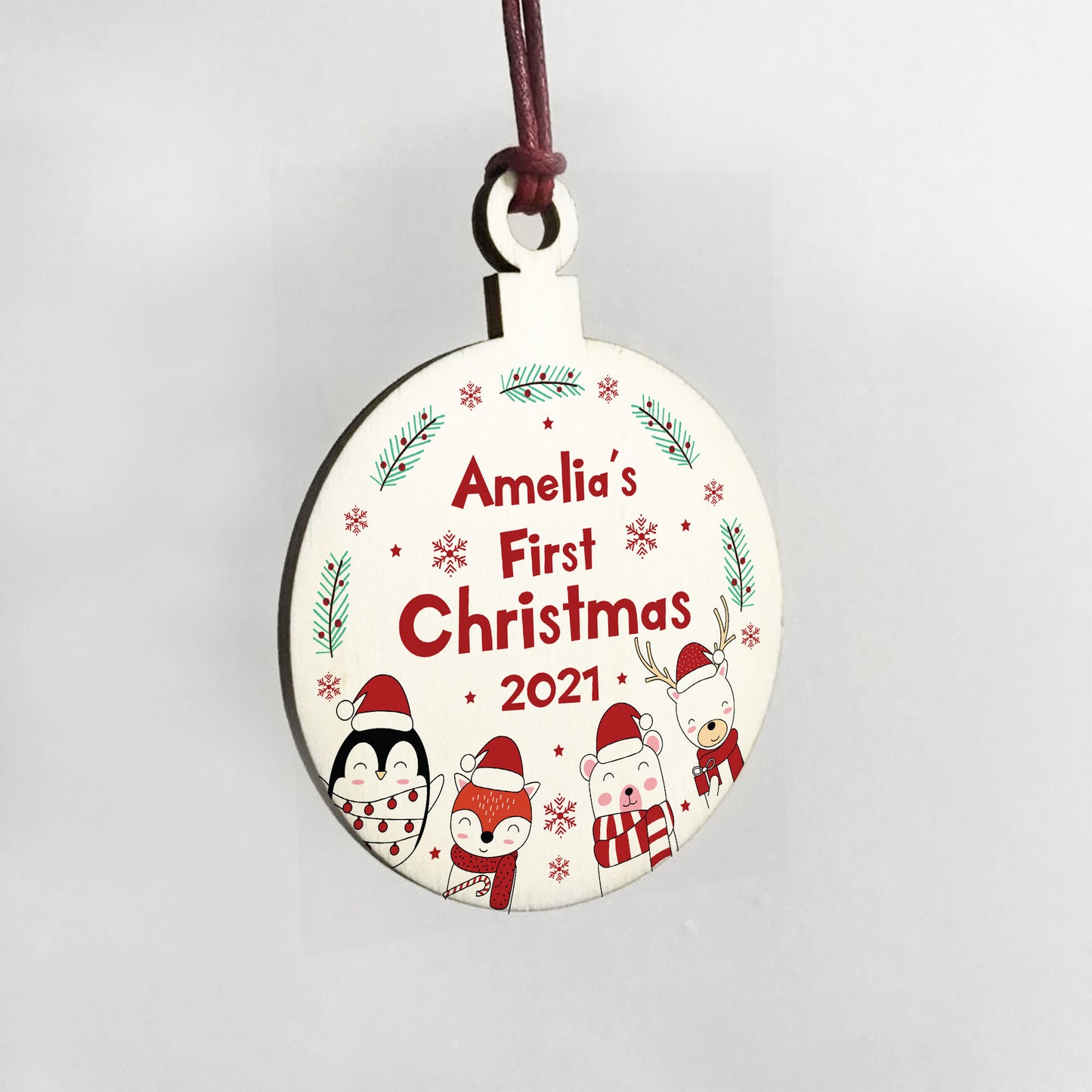 Baby First Christmas Personalised Wood Bauble 1st Christmas