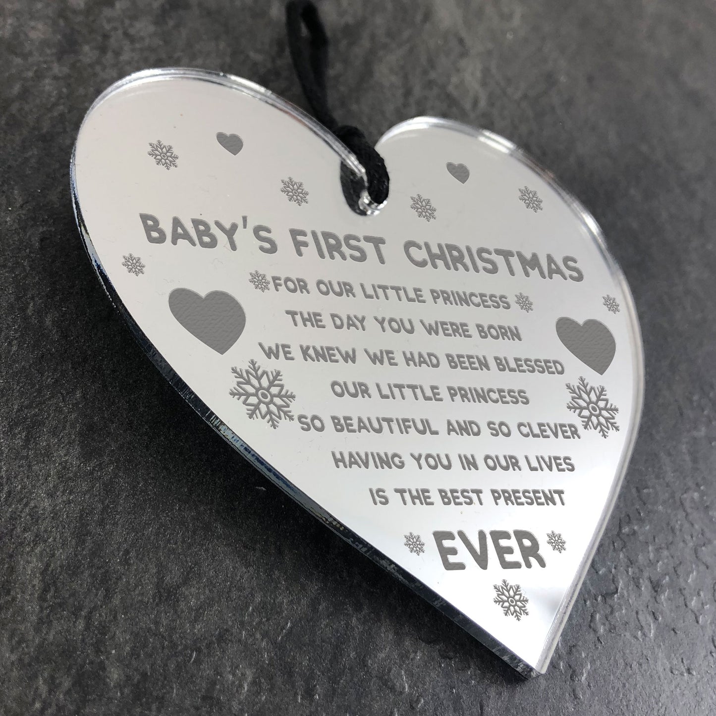 Baby Girls First Christmas Decoration Engraved Heart Bauble