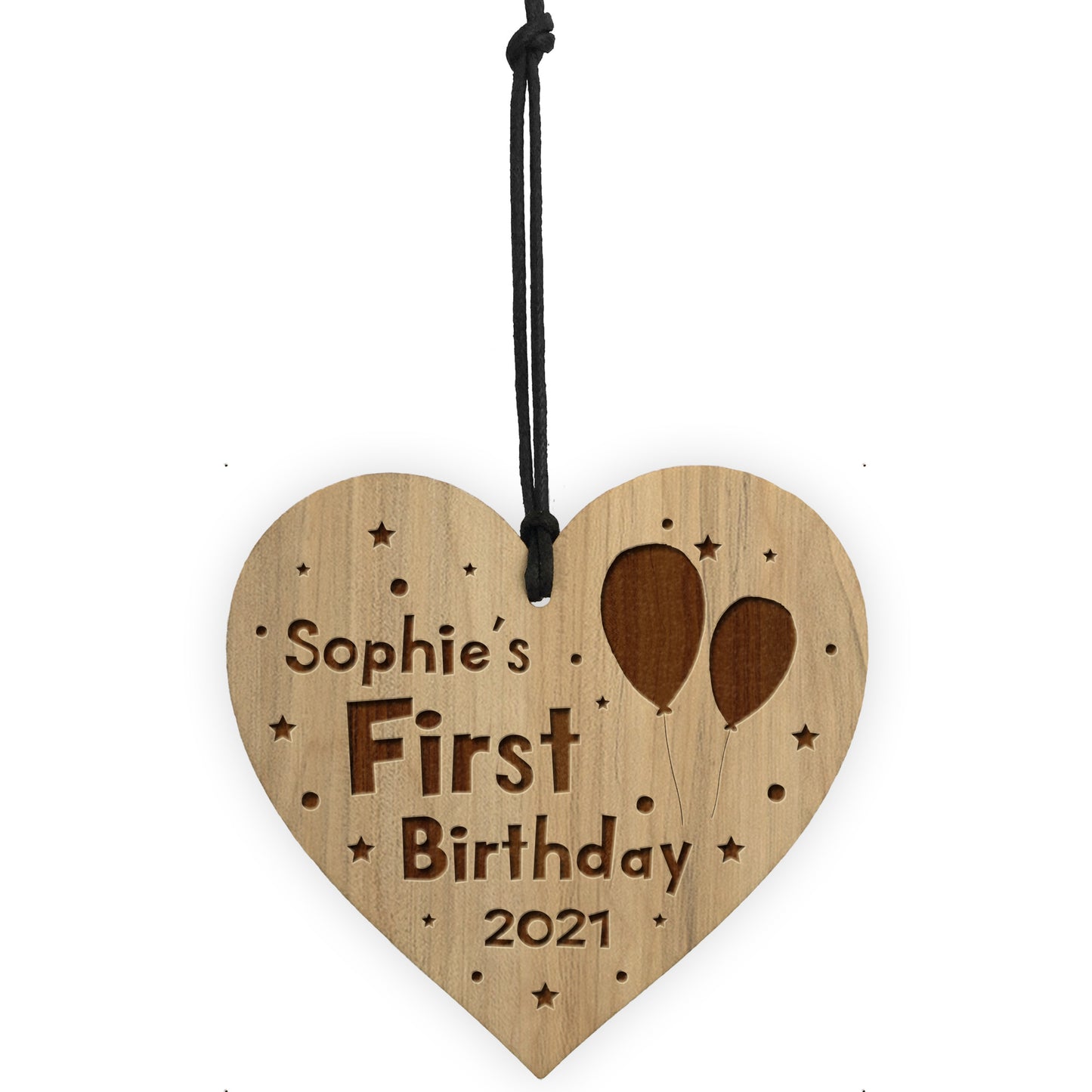 Babys First Birthday Keepsake Wood Heart Engraved Heart 1st