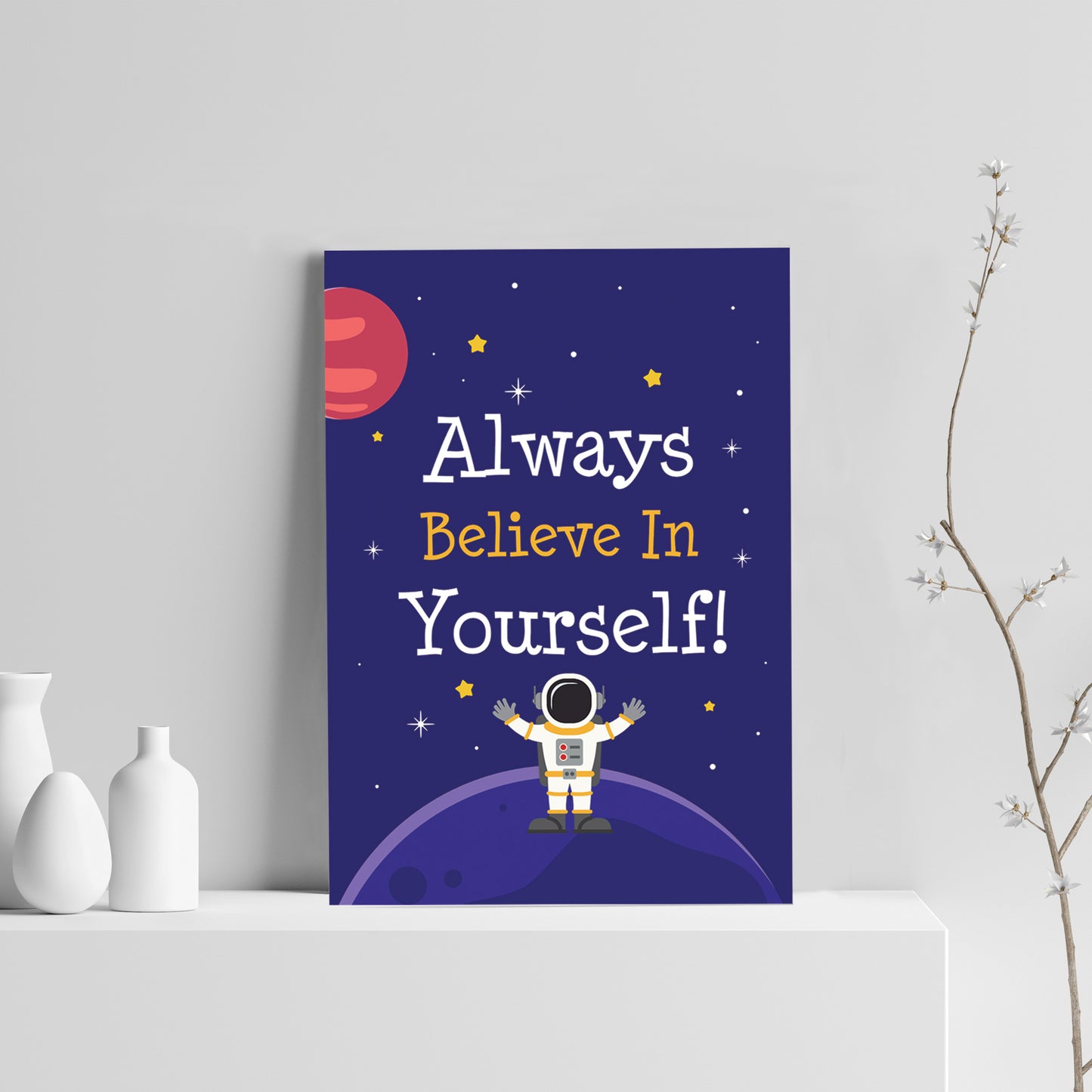 Space Theme Print For Boys Bedroom Cute Wall Art Gift For Son