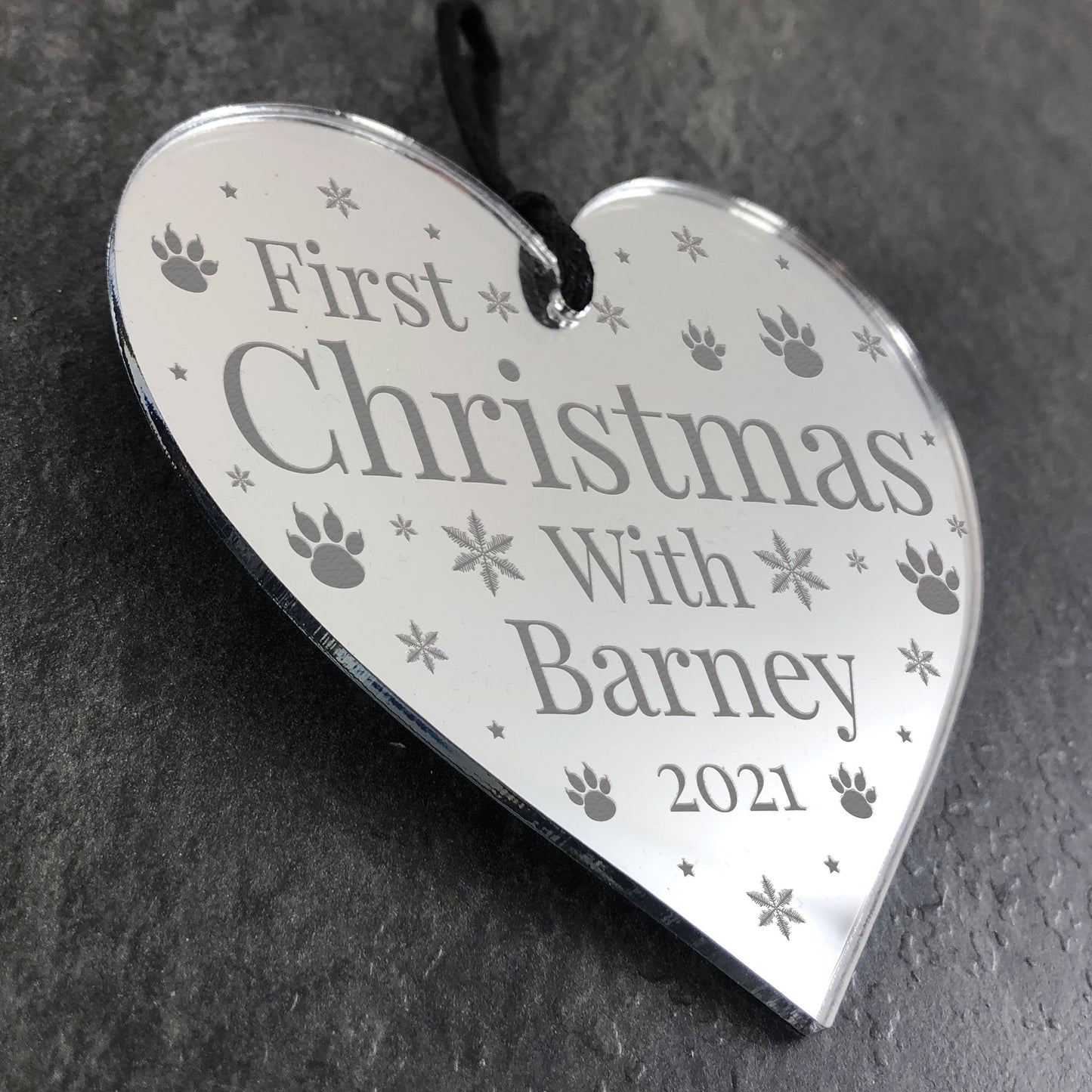 First 1st Christmas With Dog Puppy Cat Kitten Engraved Heart