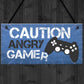 Blue Gaming Sign Hanging Door Plaque Gamer Gift Boys Bedroom