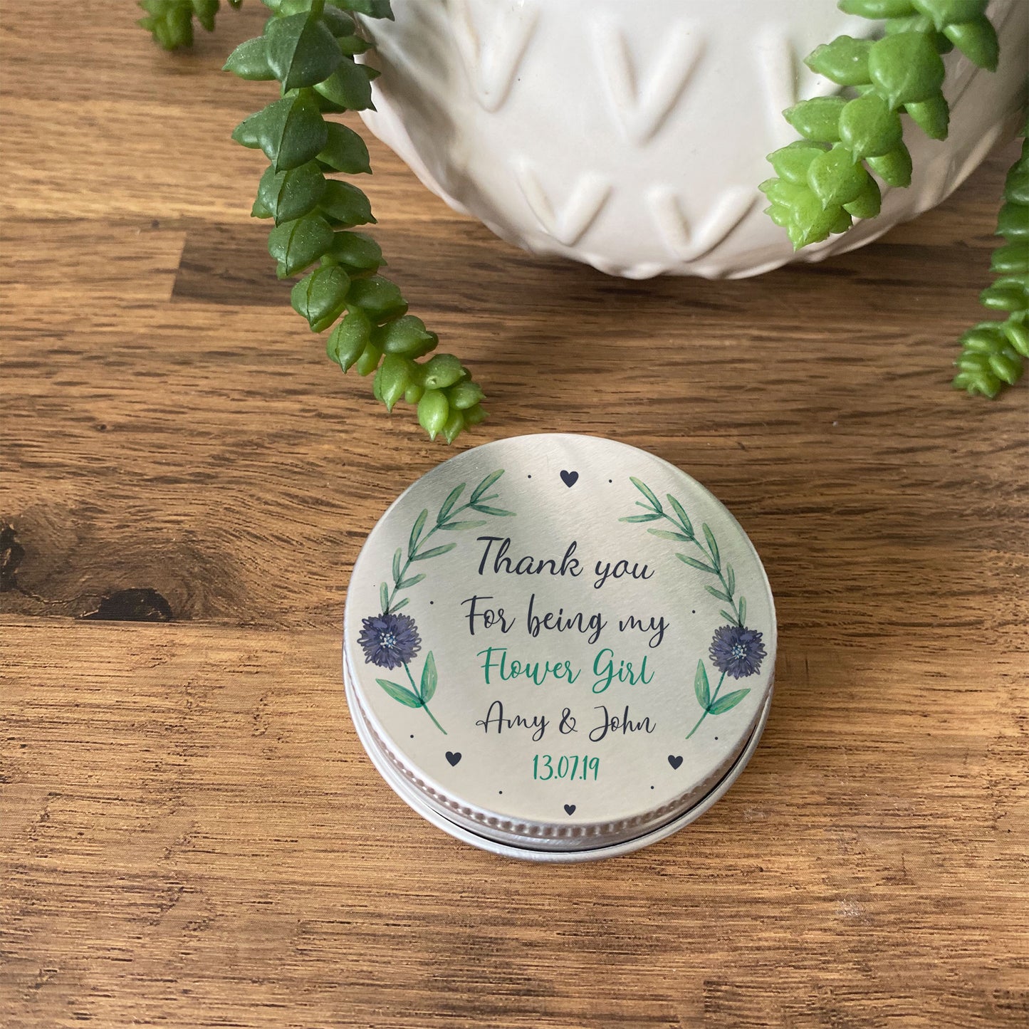 Personalised Thank You Gift For Flower Girl Novelty Wedding Tin