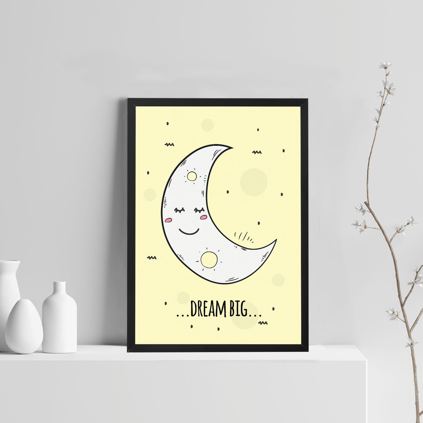 Yellow Nursery Print Framed DREAM BIG Nursery Quote Print