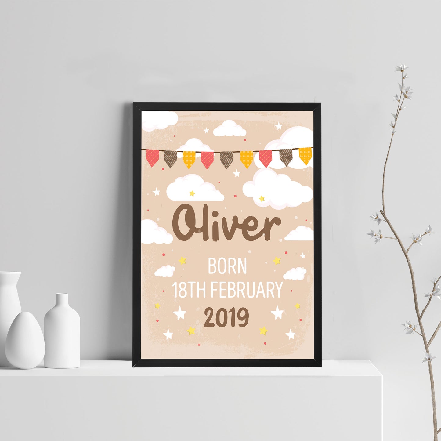NEW BABY Gift Birth Details Print Framed Baby Girl Baby Boy Gift