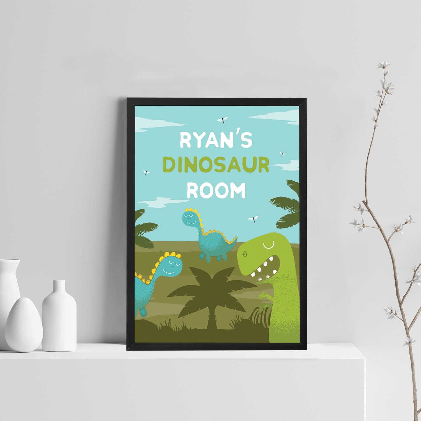 Personalised Dinosaur Room Wall Art Framed Print Boys Bedroom