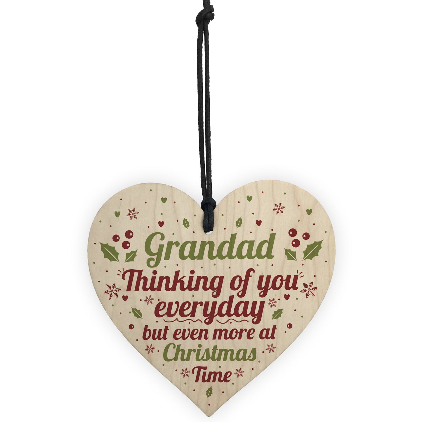 GRANDAD Memorial Christmas Bauble Wooden Heart Plaque Xmas