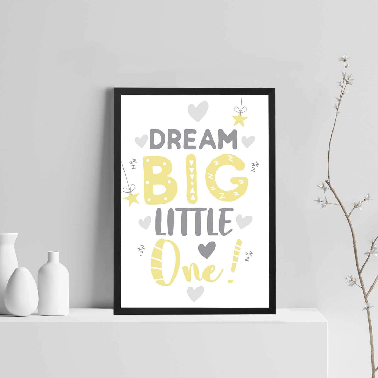 Grey Yellow Nursery Framed Prints Wall Art Picture For Baby Room