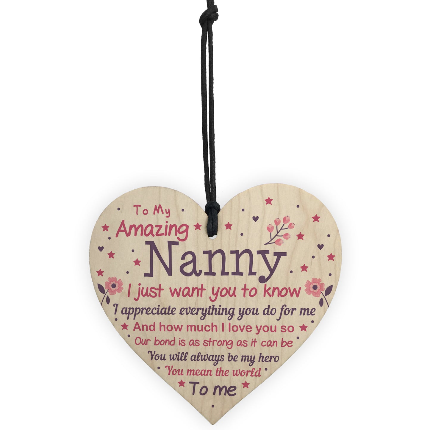 Cute Nanny Wood Heart Nan Birthday Xmas Gift From Grandchil