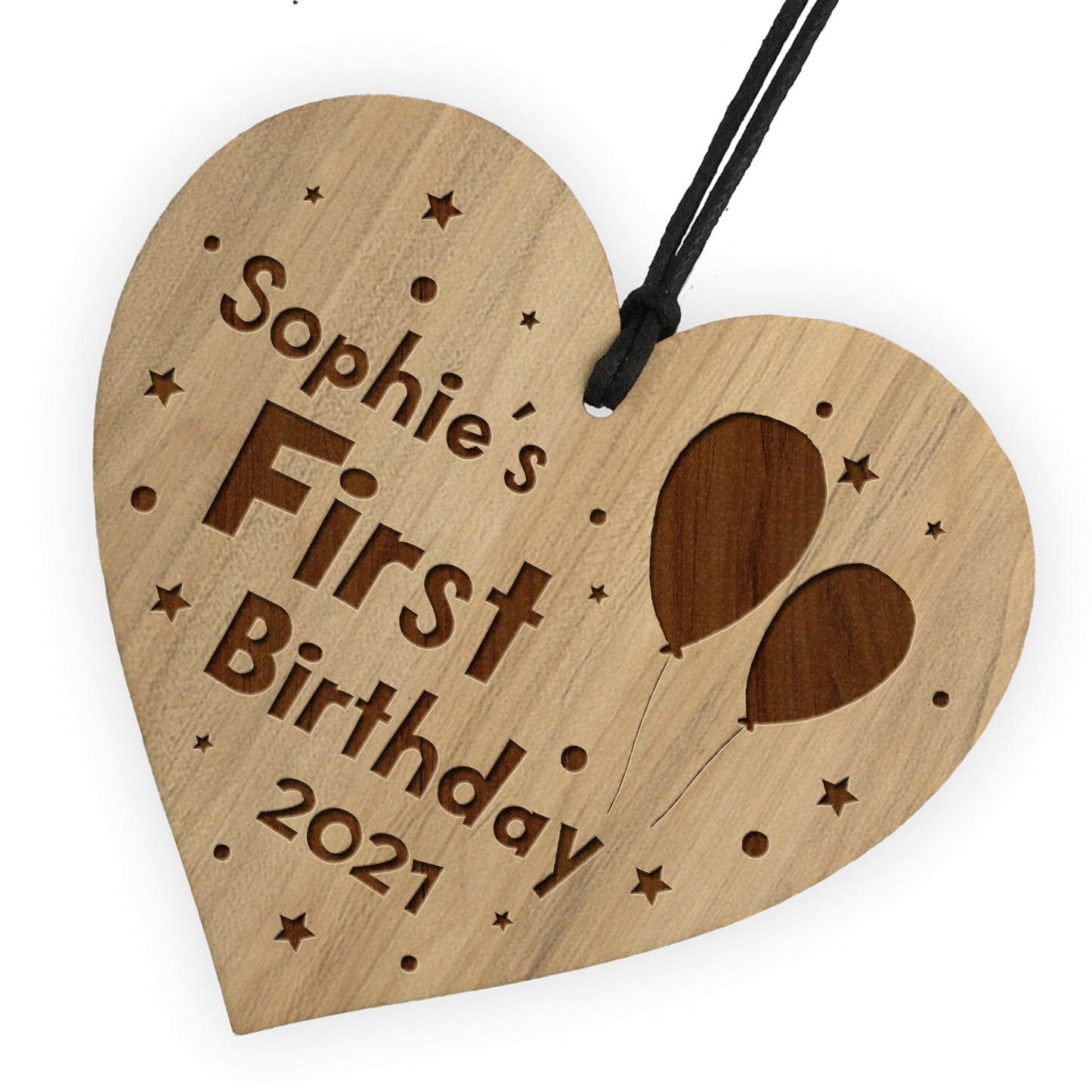 Babys First Birthday Keepsake Wood Heart Engraved Heart 1st