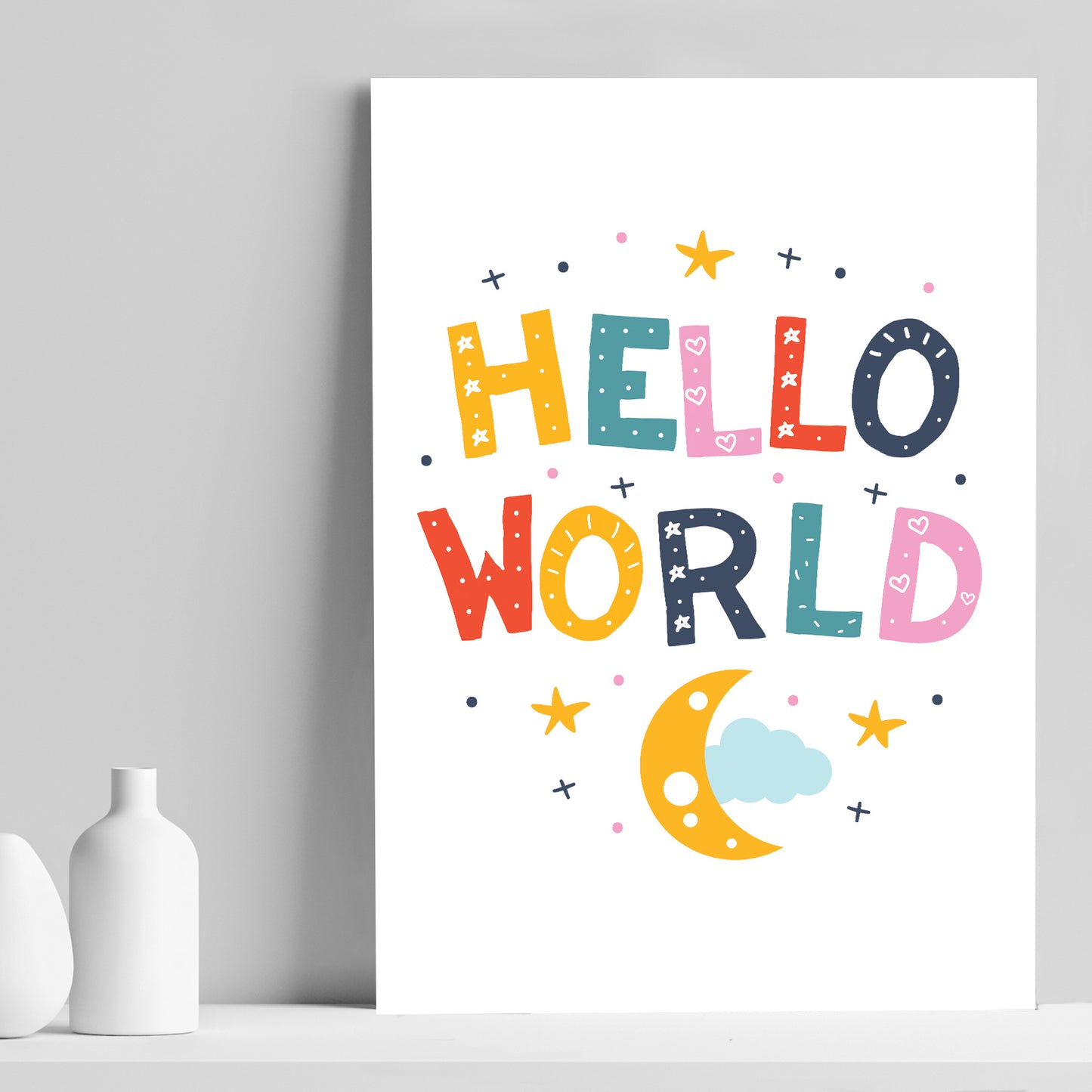 Nursery Print Hello World Baby Kids Room Pictures Wall Art Decor
