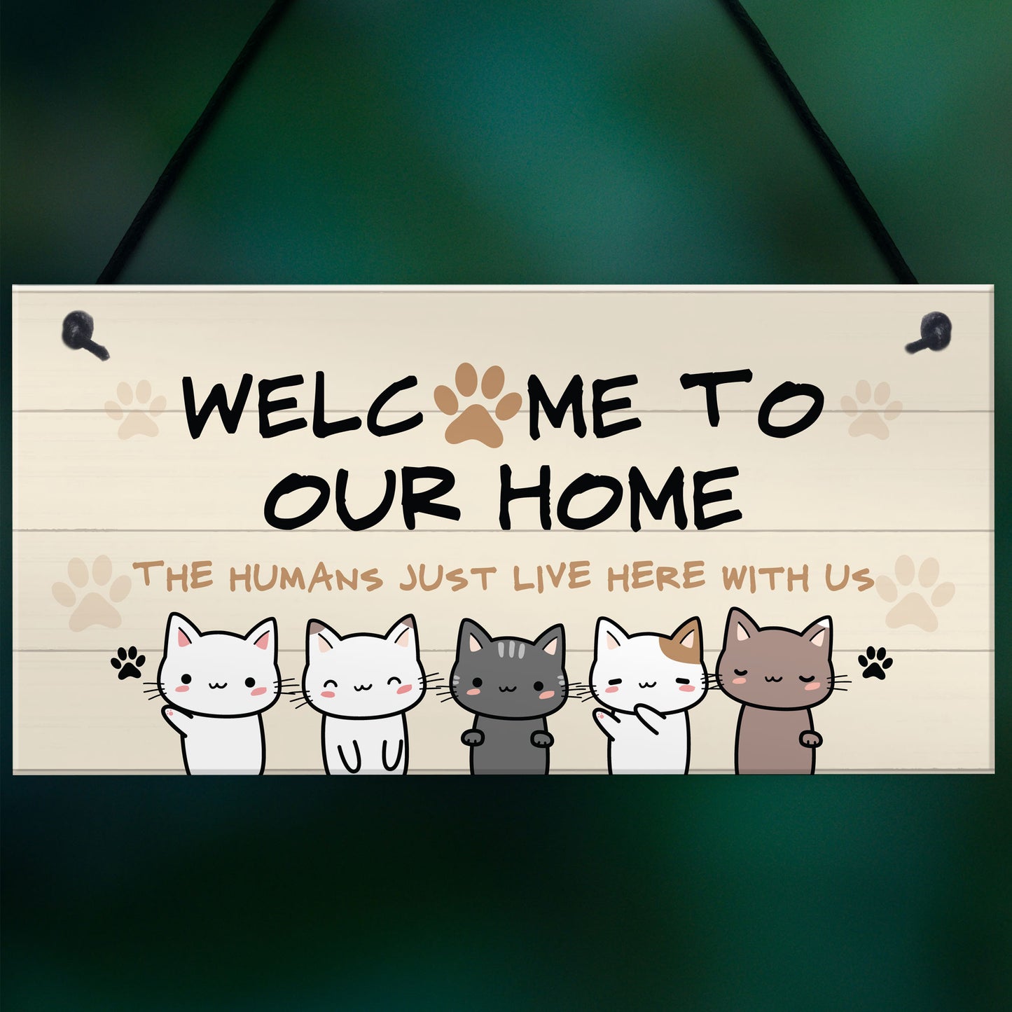 Cat Sign Welcome To Our Home Cat Lover Gift Hanging Door Sign