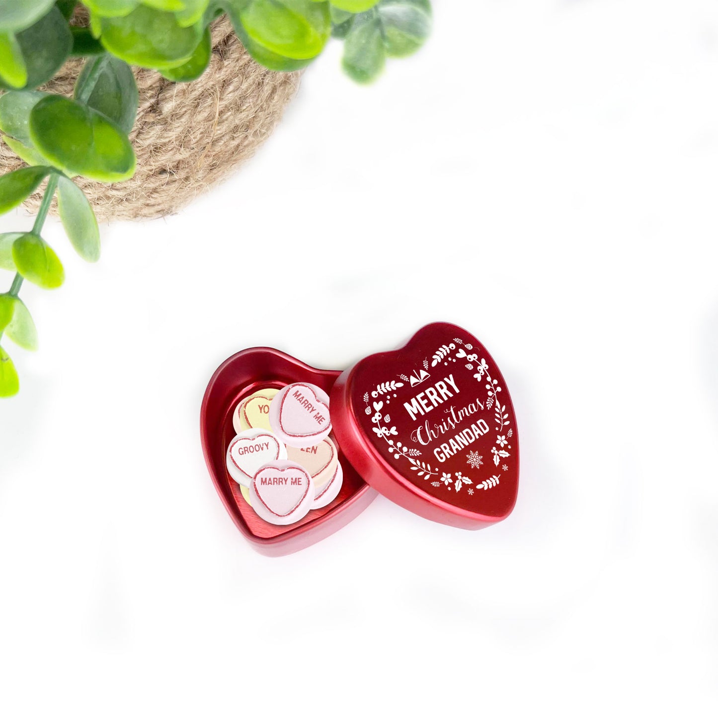 Merry Christmas Heart Shaped Tin Xmas Gift For Grandad Christmas