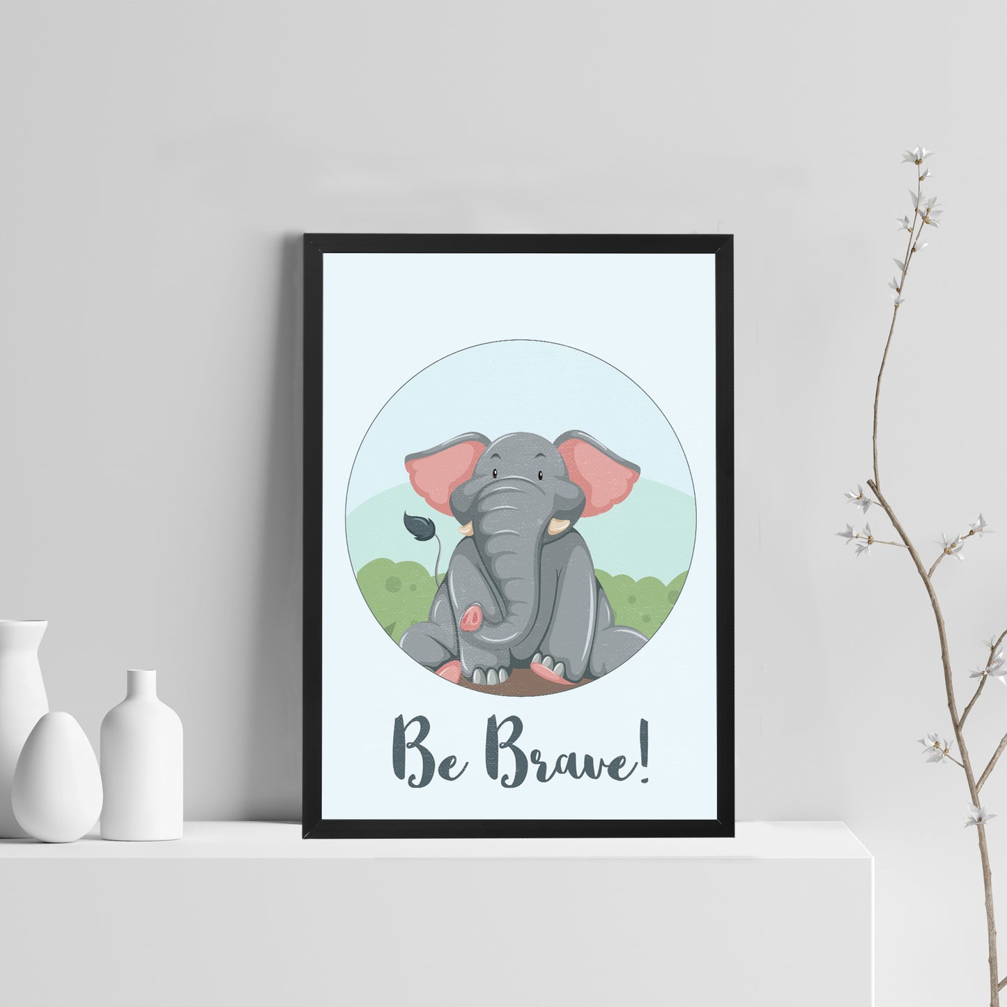 Framed Animal Elephant Print For Nursery Nursery Wall Art Decor
