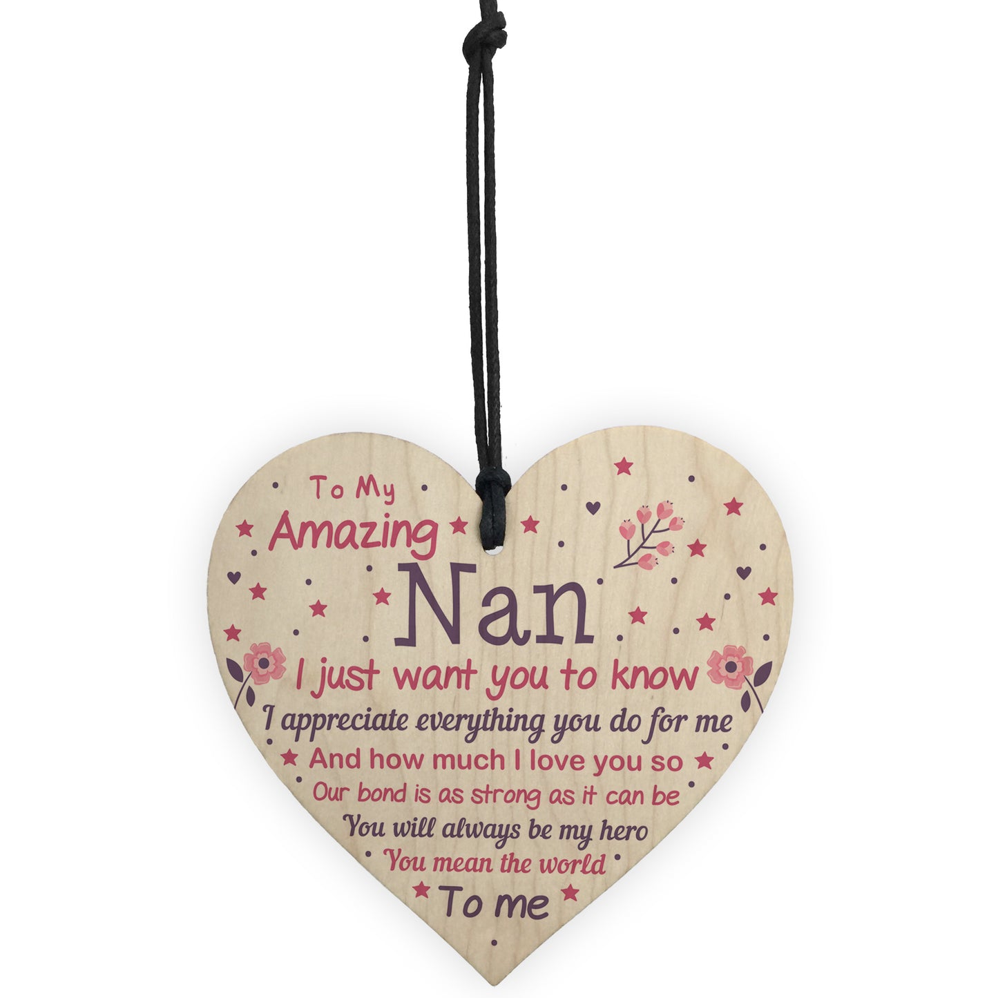 Cute Nan Wood Heart Nan Birthday Christmas Gift From Grandchild