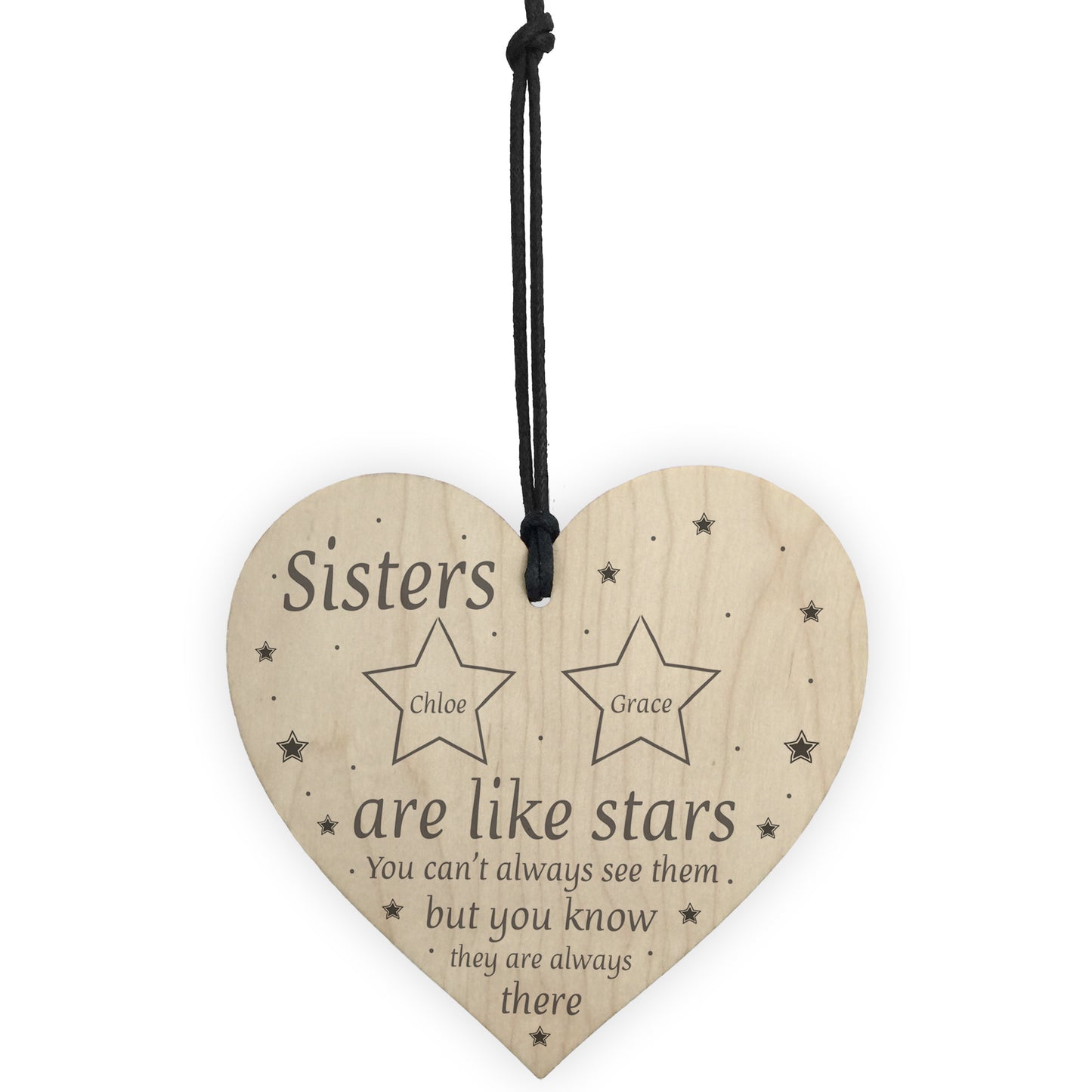 Sisters Are Like Stars Wooden Heart Thank You Gift For Birthday