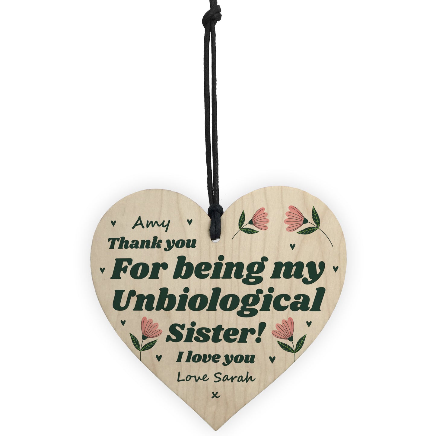 Best Friend Plaque Personalised Wooden Heart Unbiological Sister