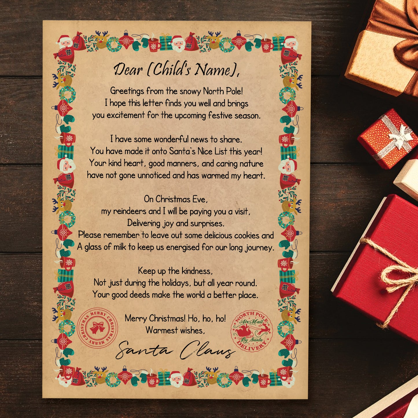 Christmas Eve Box Filler Personalised Letter From Santa Daughter
