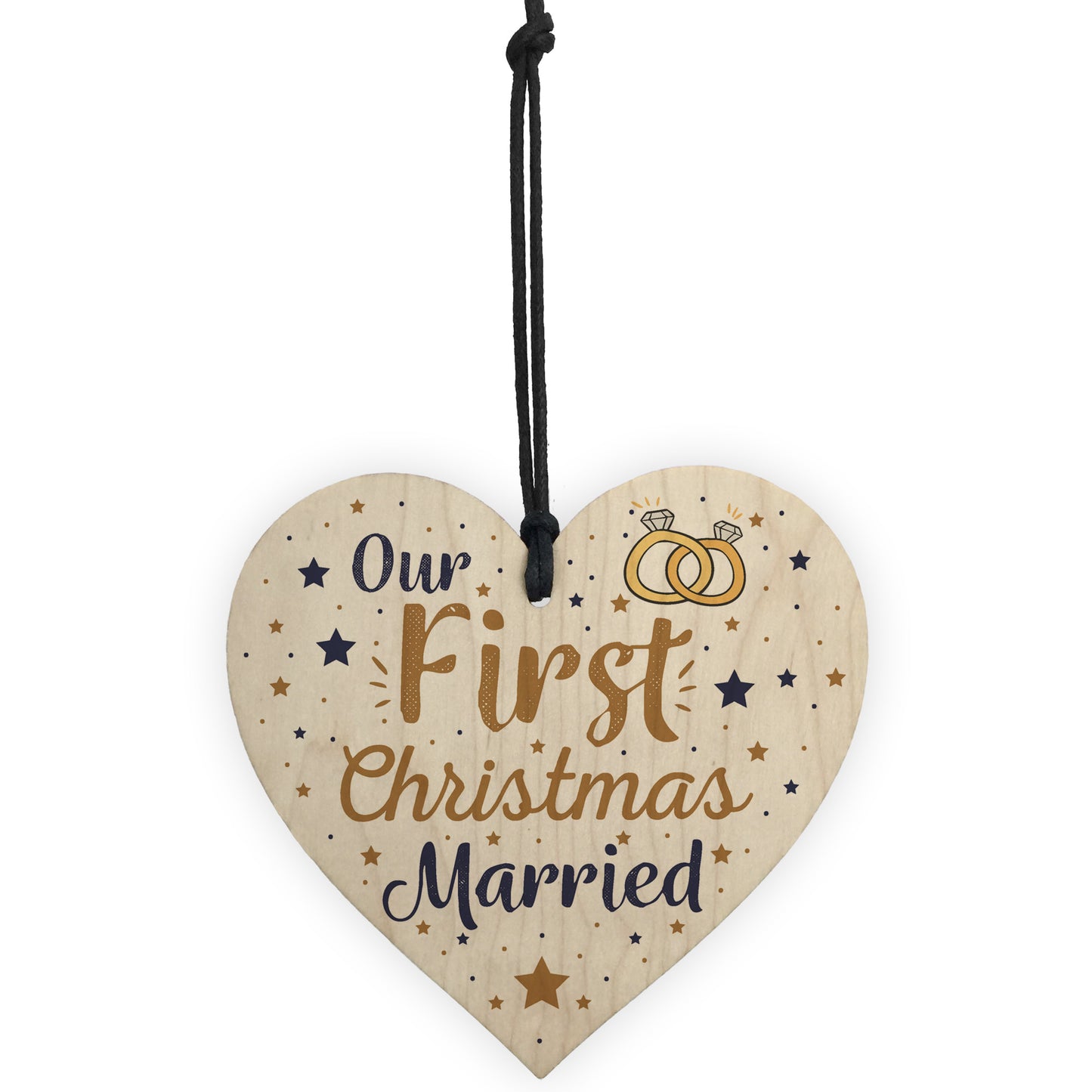 First Christmas Married Wooden Xmas Tree Decoration Heart Bauble