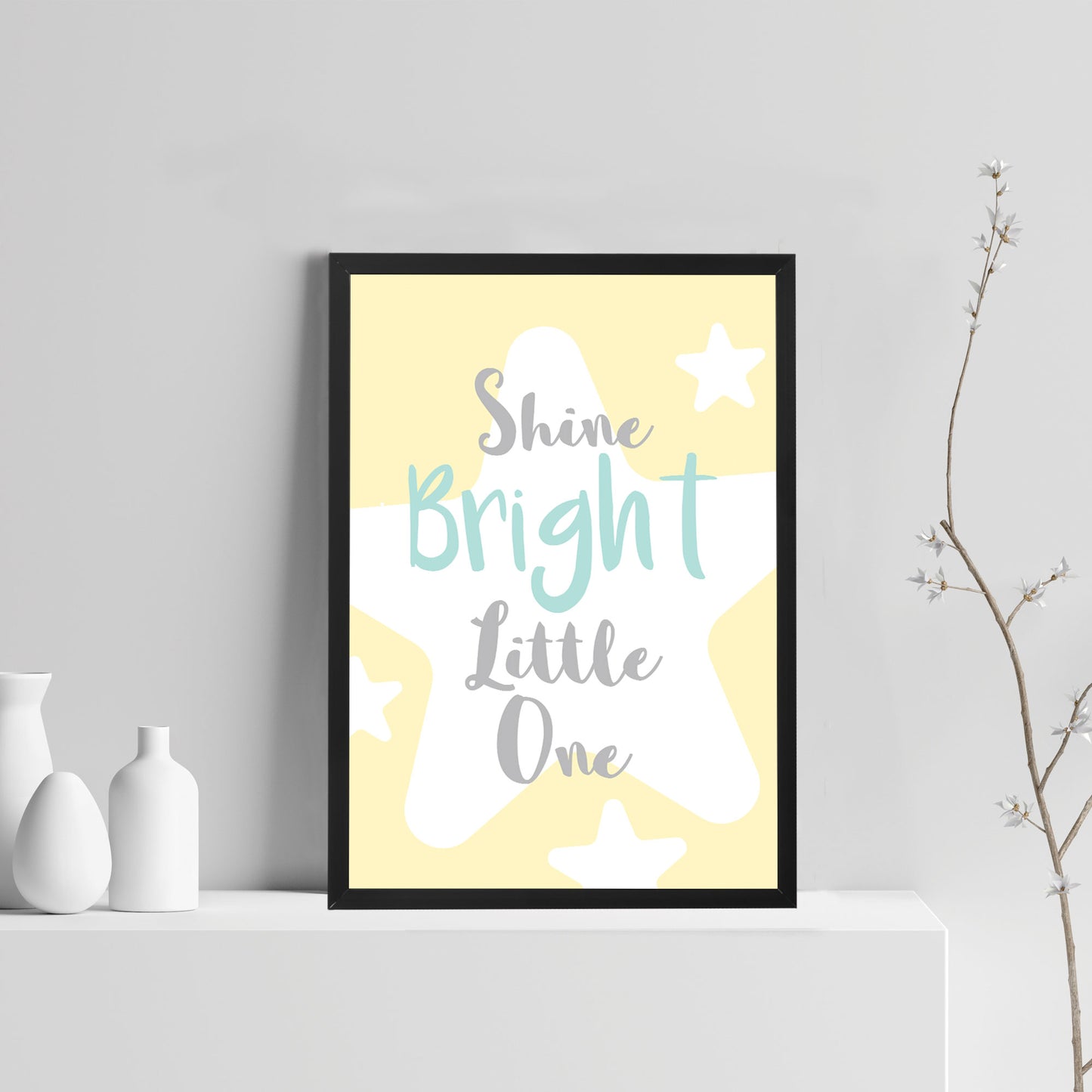 Yellow And Grey Nursery Prints Framed Girl Boy Bedroom Art