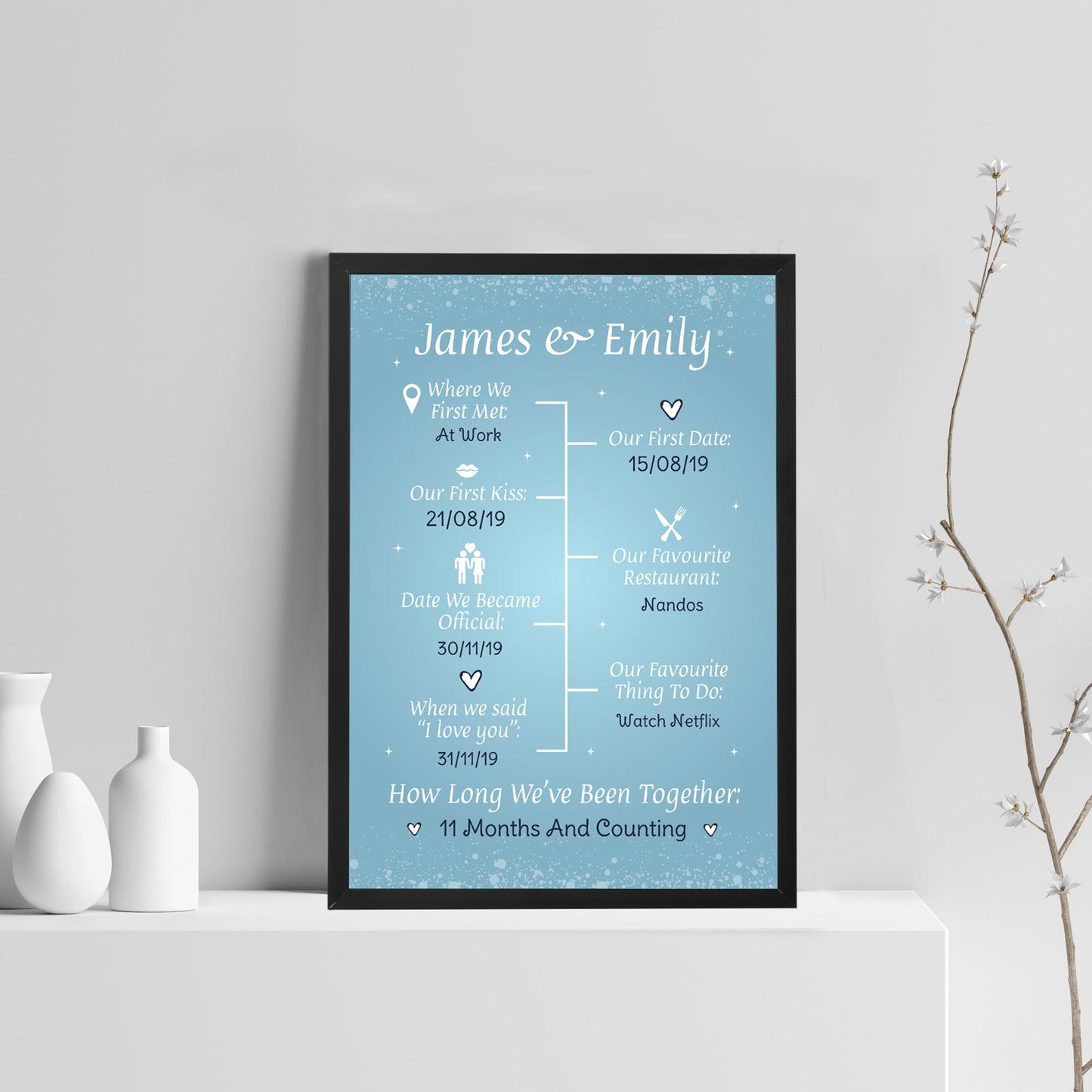 1st Anniversary Gift First Valentines Day Gift Framed Print Gift