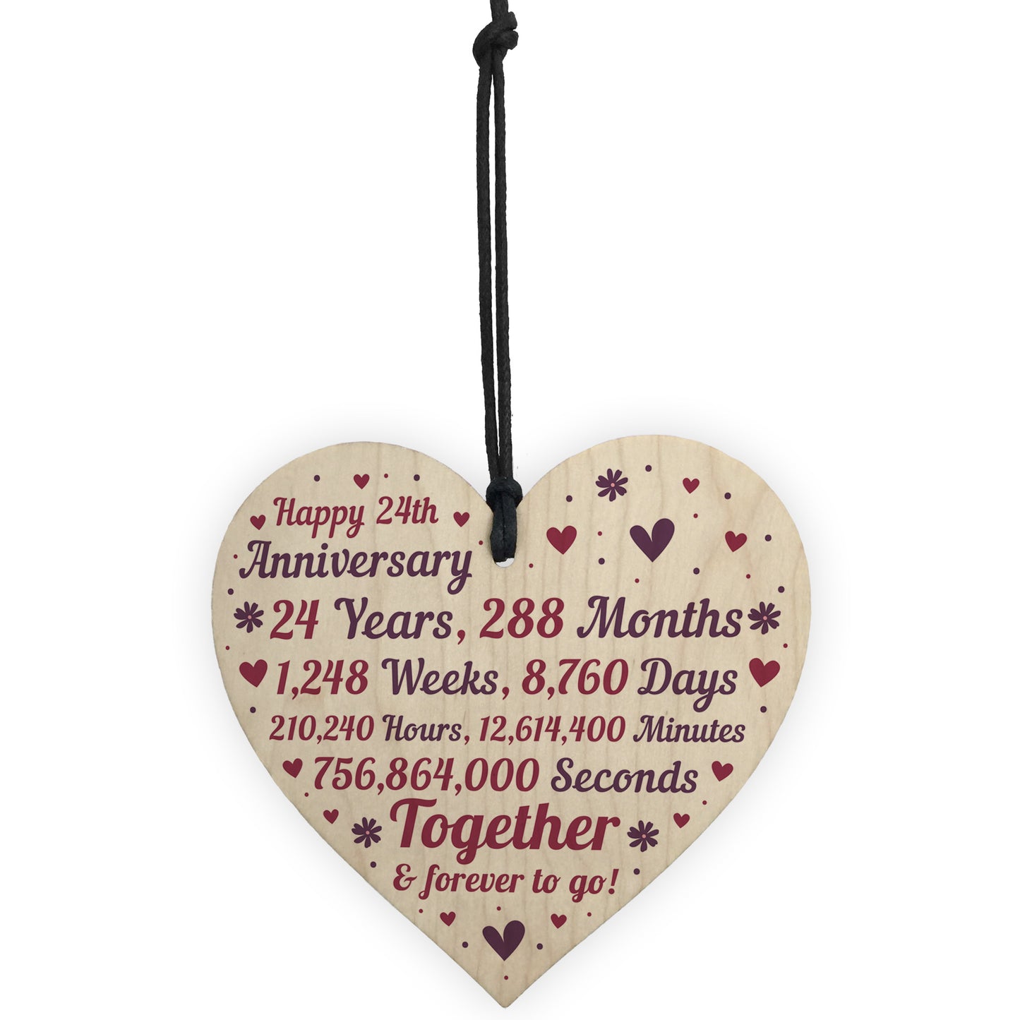 Anniversary Wooden Heart To Celebrate 24th Wedding Anniversary