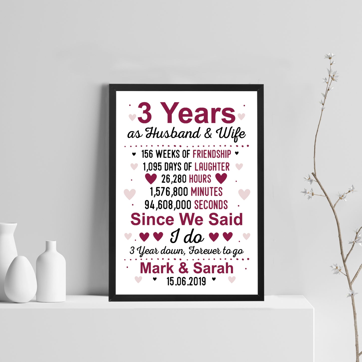 3rd Anniversary Gift Personalised Third Wedding Anniversary Gift