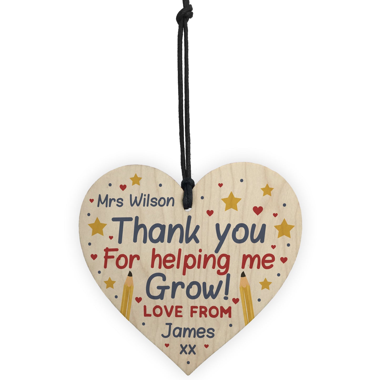 Personalised Thank You Teacher And Assistant Gift Wood Heart