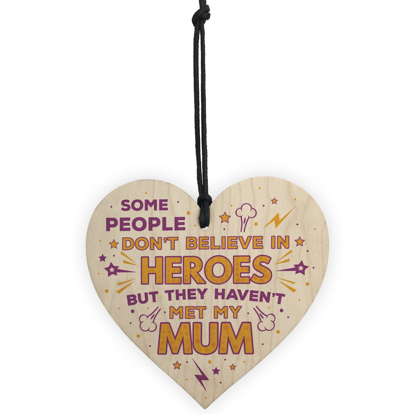 SUPERHERO Hero Mum Gift Wooden Heart Plaque Birthday Christmas