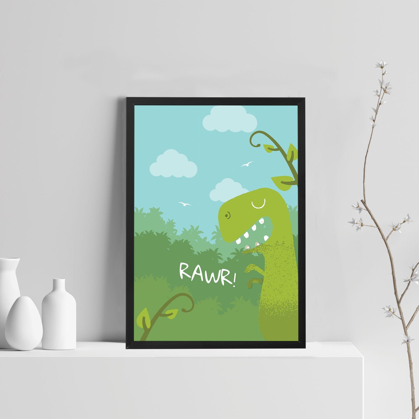 Framed Boys Bedroom Print Dinosaur Wall Art Room Decoration