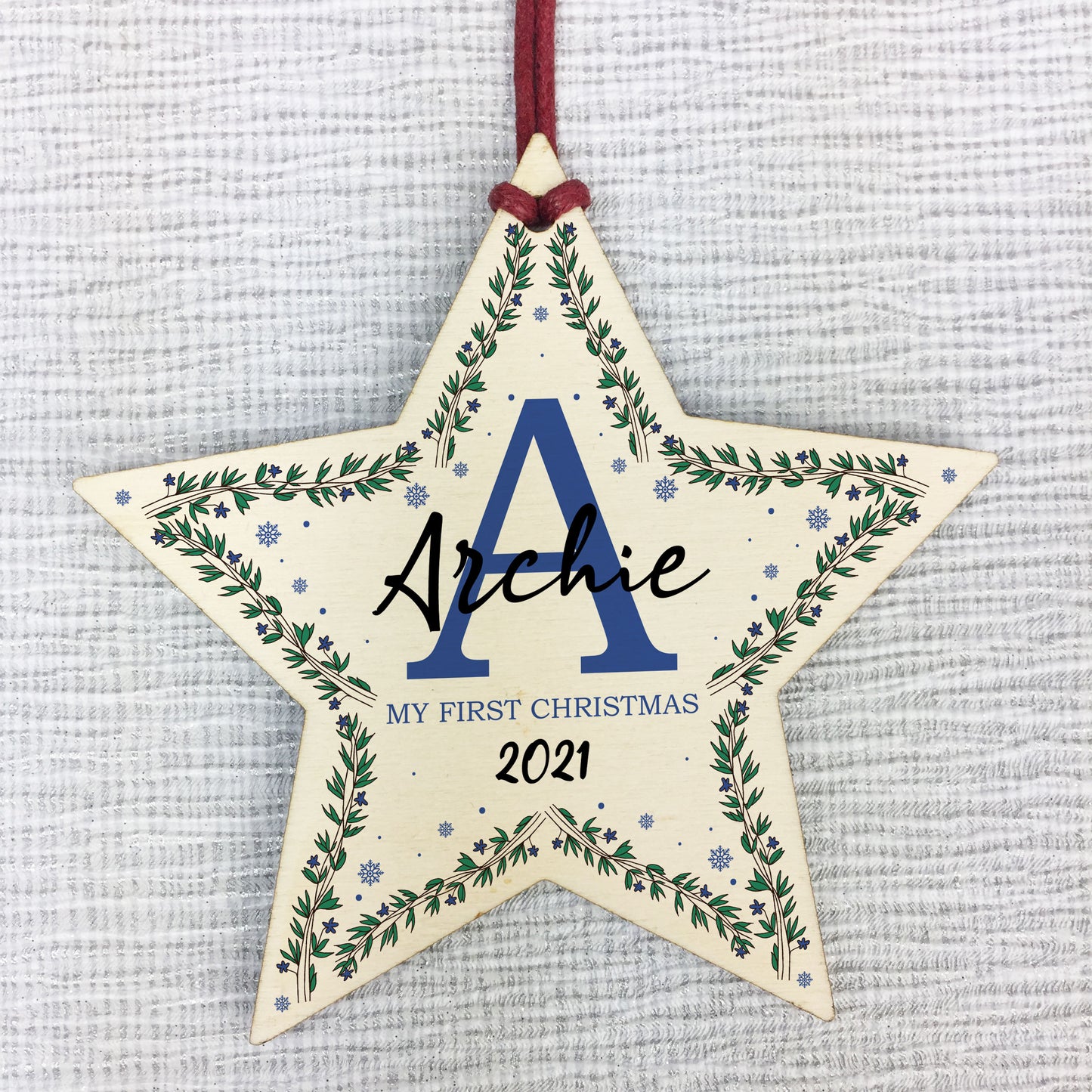 Personalised My First Christmas Wood Star Tree Decoration Baby