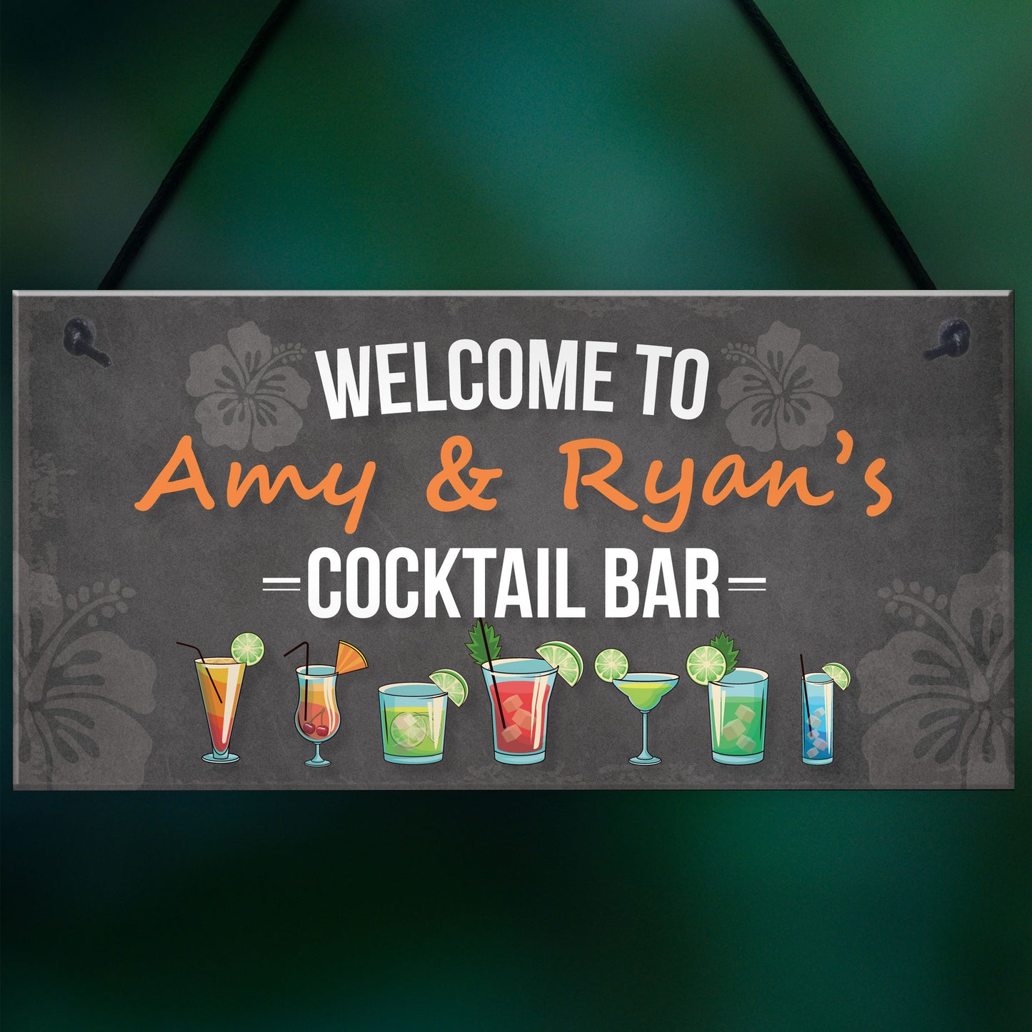 Personalised Cocktail Bar Sign Hanging Wall Plaque Home Bar Pub