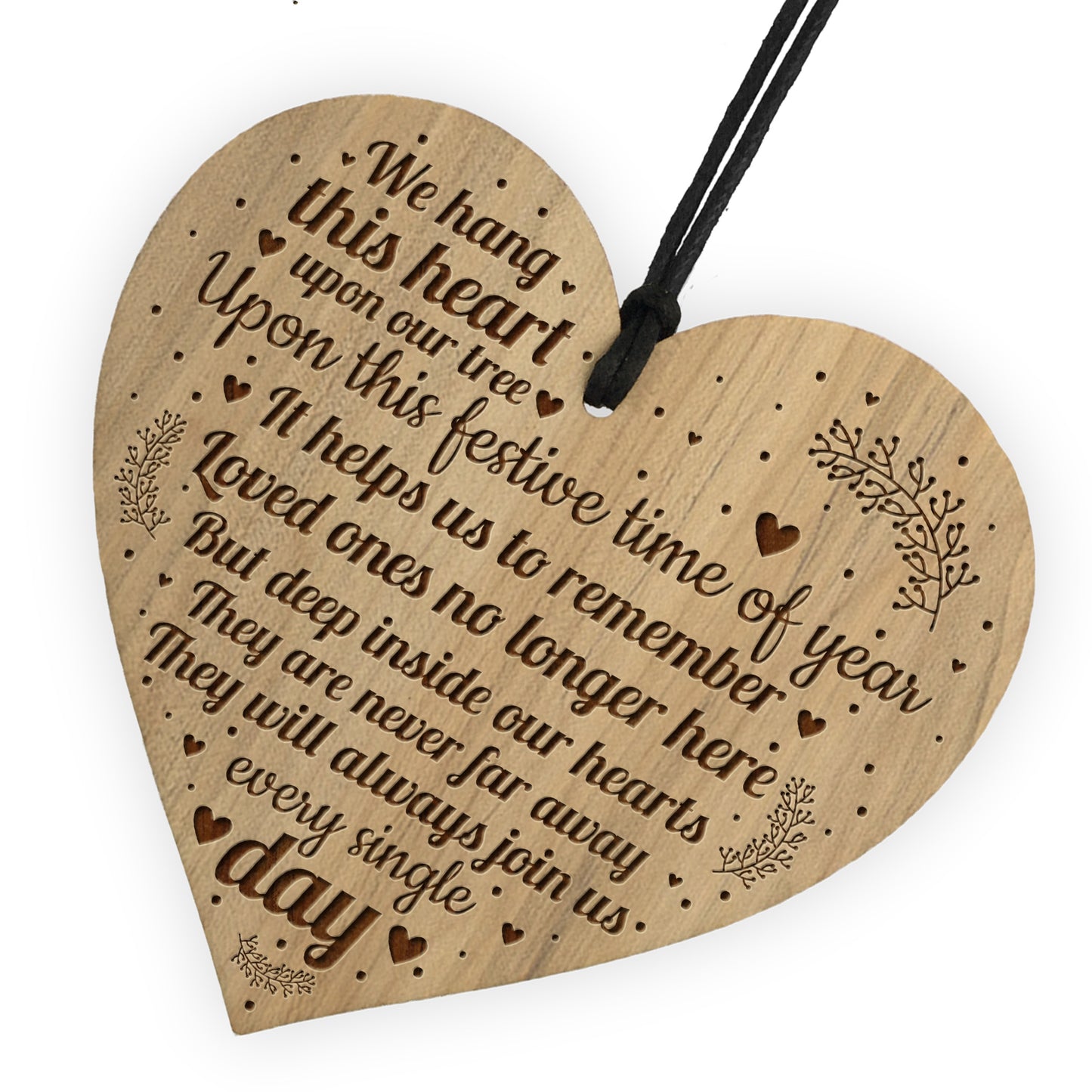 Hanging Memorial Christmas Tree Decoration Wooden Heart Mum Dad